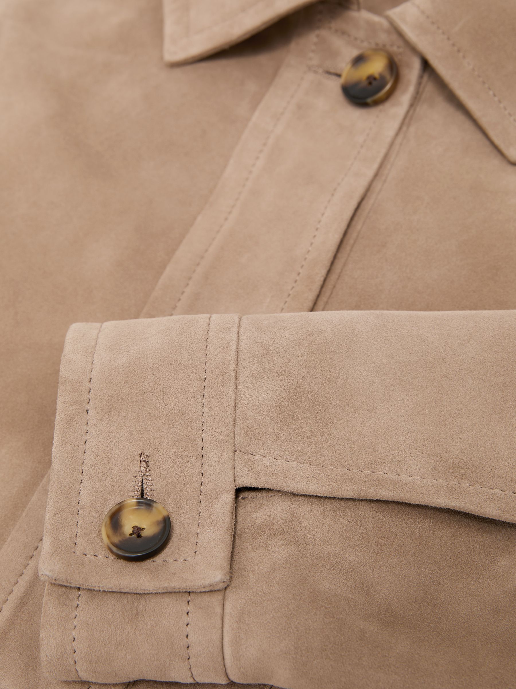 Petite Suede Cropped Trucker Jacket in Neutral - image 4