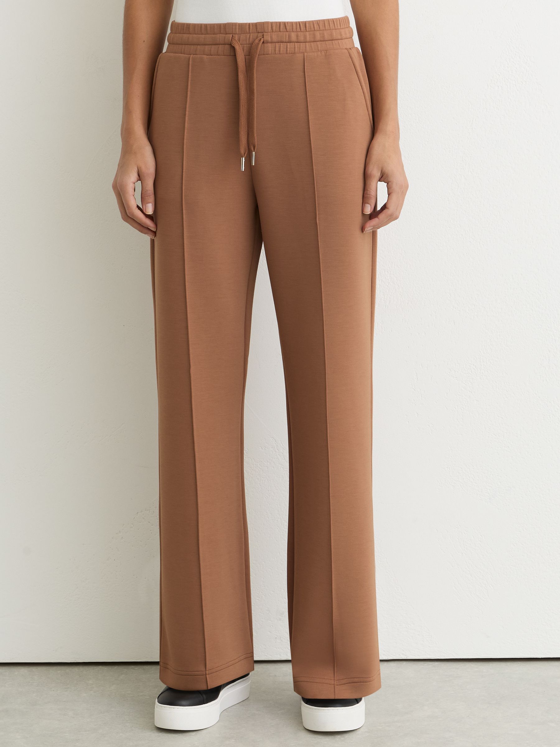 Premium Interlock Wide-Leg Joggers in Camel - Image 4 of 8