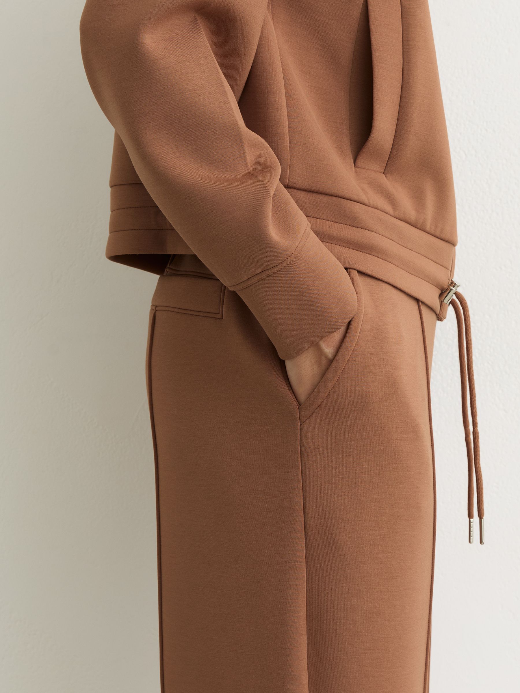 Premium Interlock Wide-Leg Joggers in Camel - Image 5 of 8