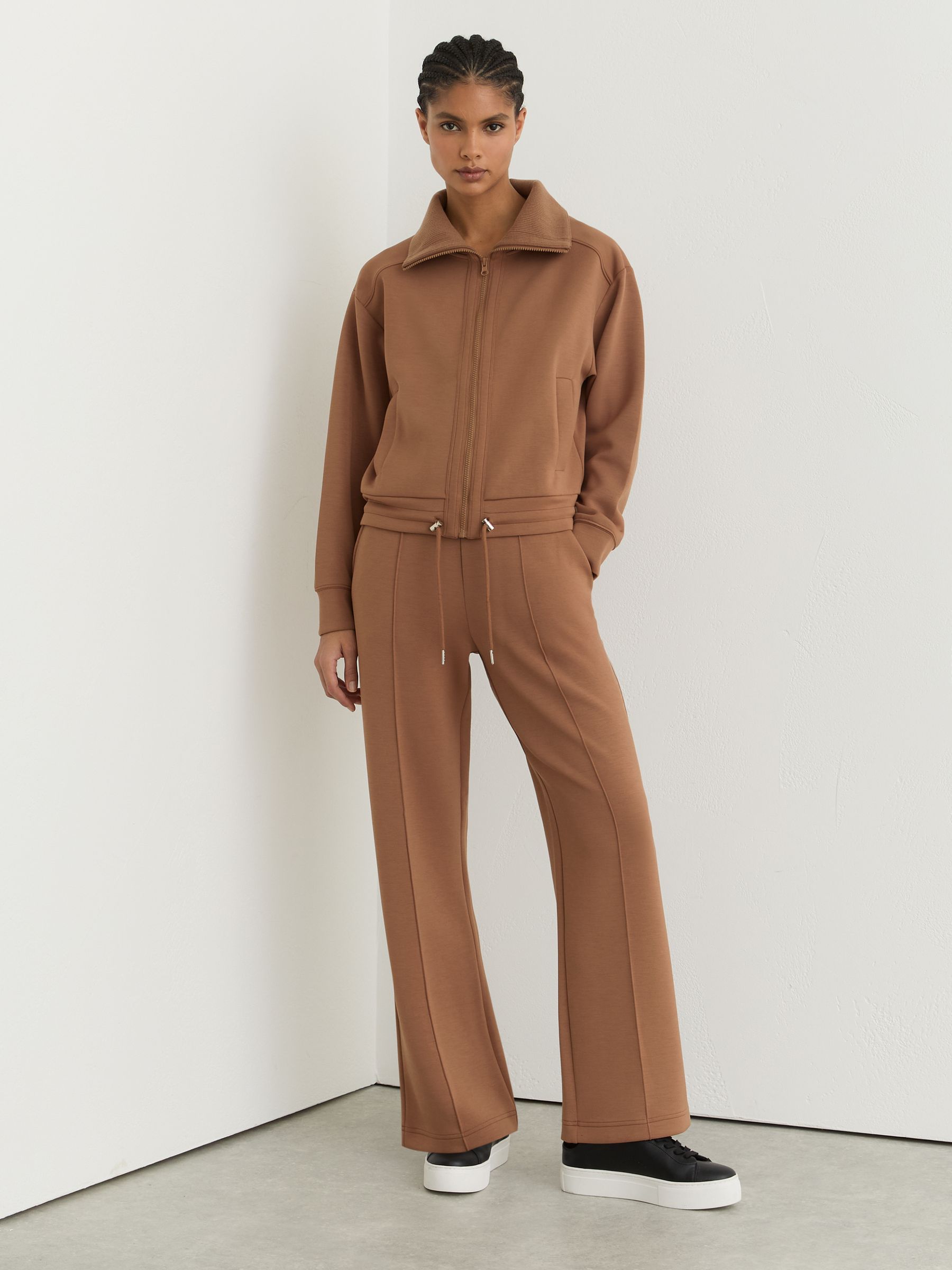 Premium Interlock Wide-Leg Joggers in Camel - Image 7 of 8