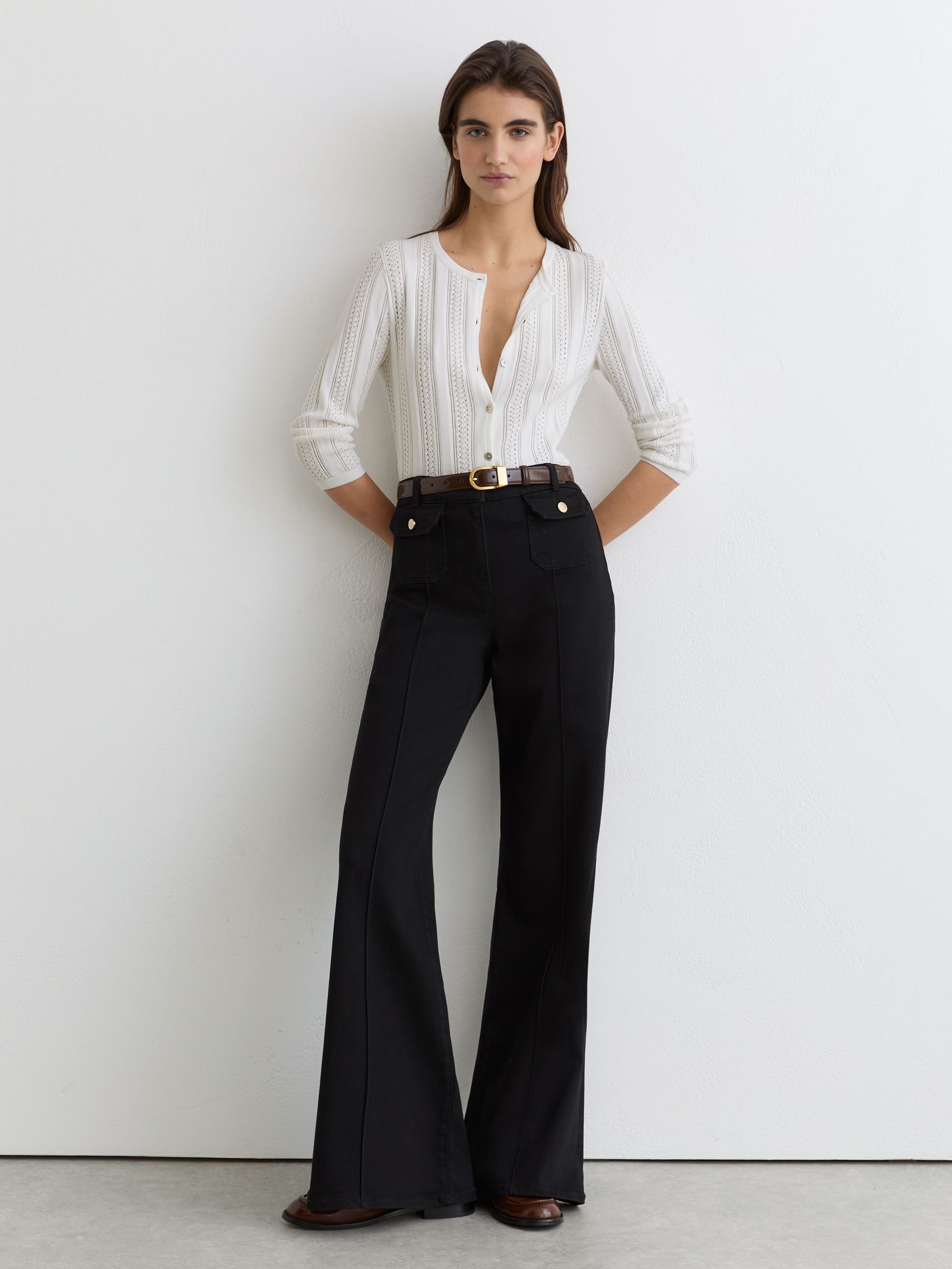Pointelle-Knit Cropped Cardigan in White - image 2