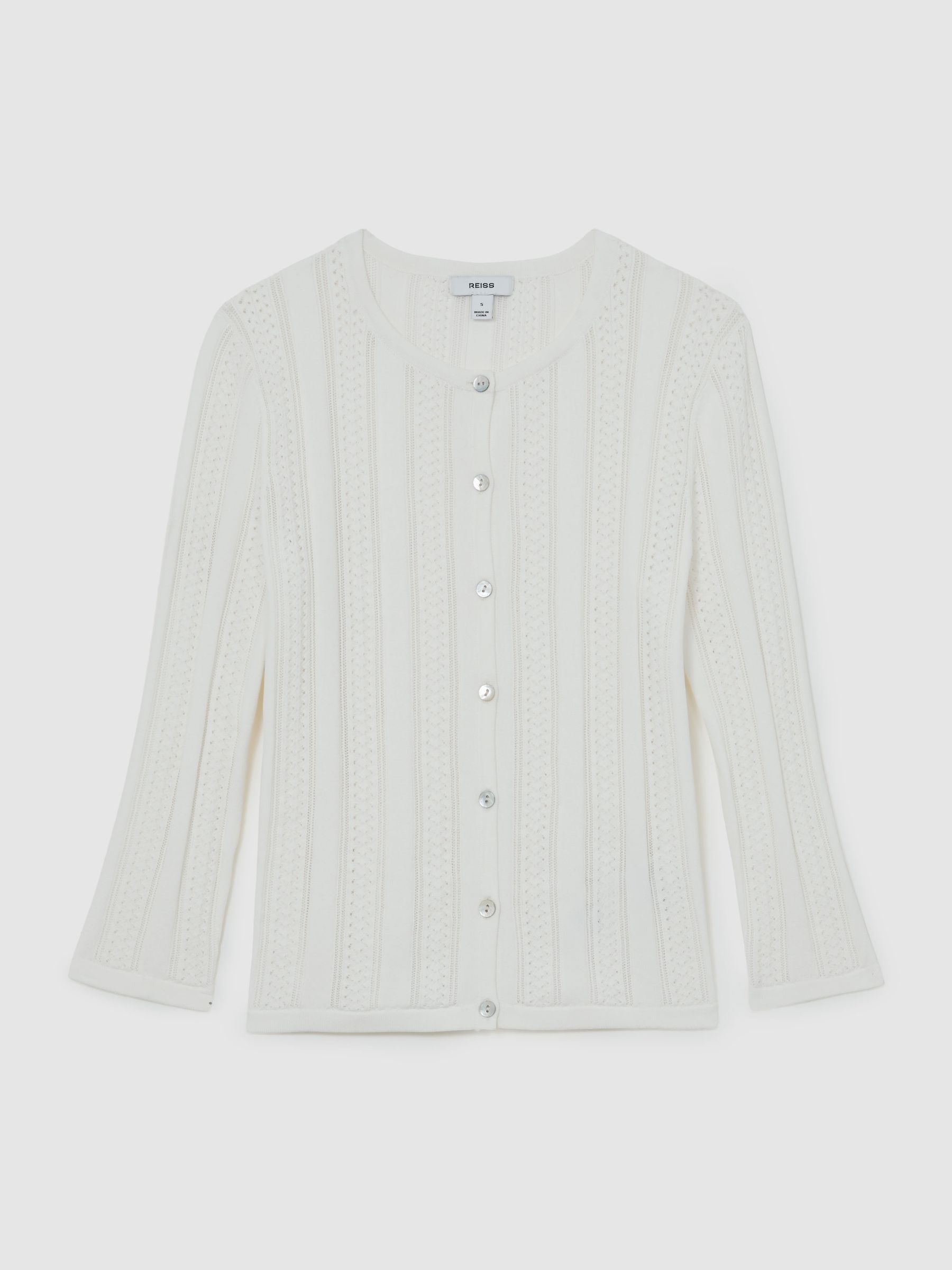 Pointelle-Knit Cropped Cardigan in White - image 1