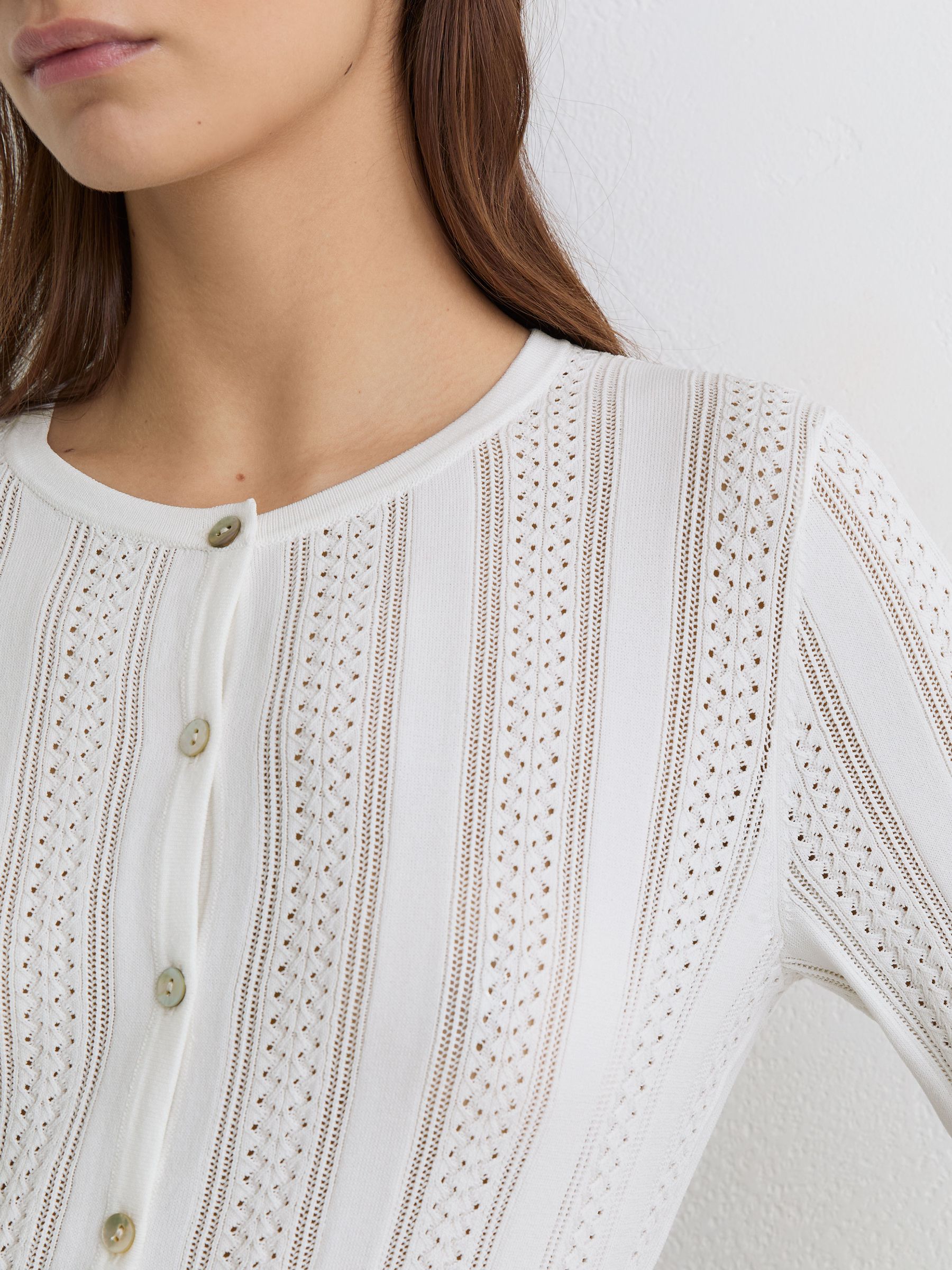 Pointelle-Knit Cropped Cardigan in White - image 5