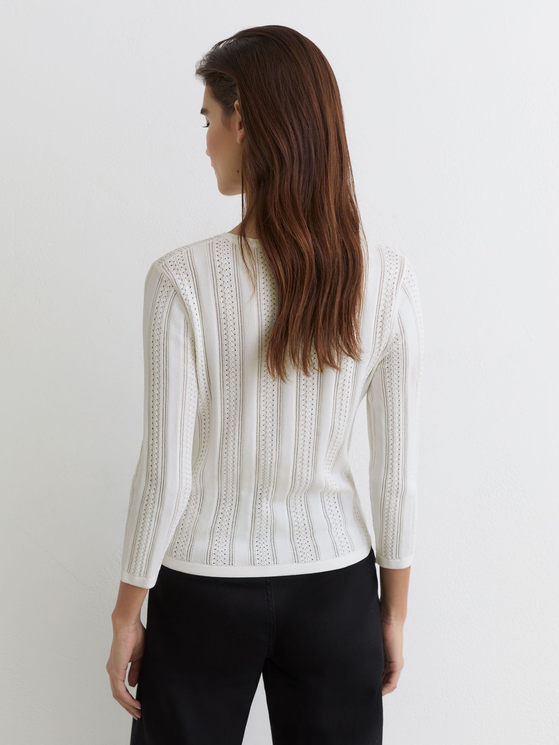 Pointelle-Knit Cropped Cardigan in White - image 3