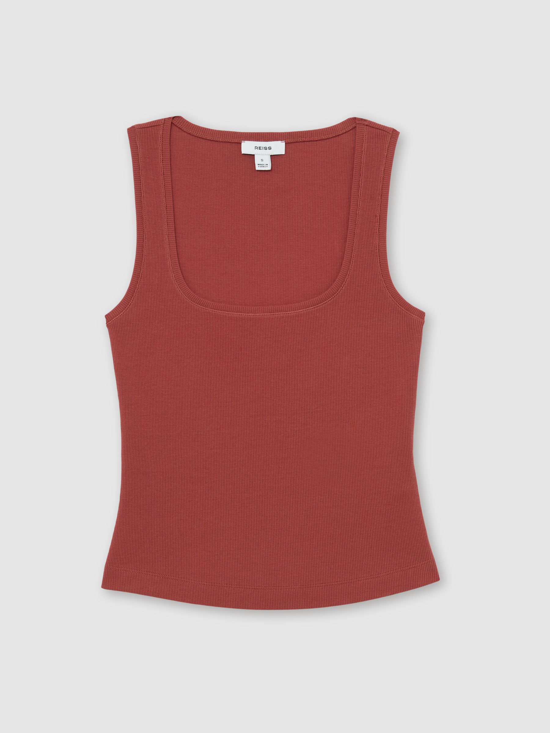 Stretch-Cotton Ribbed Square-Neck Vest in Rust Red