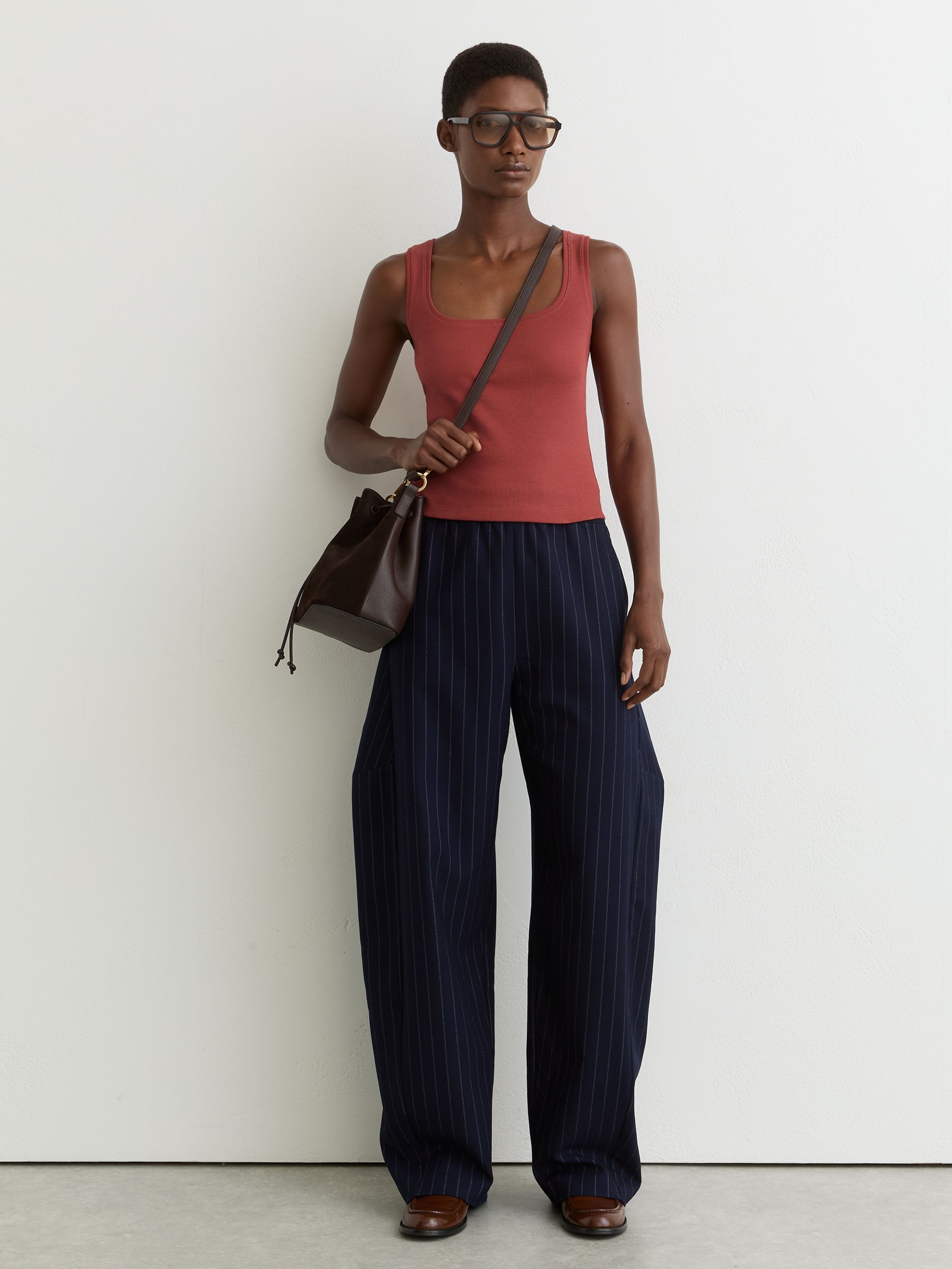 Stretch-Cotton Ribbed Square-Neck Vest in Rust Red - Image 5 of 7