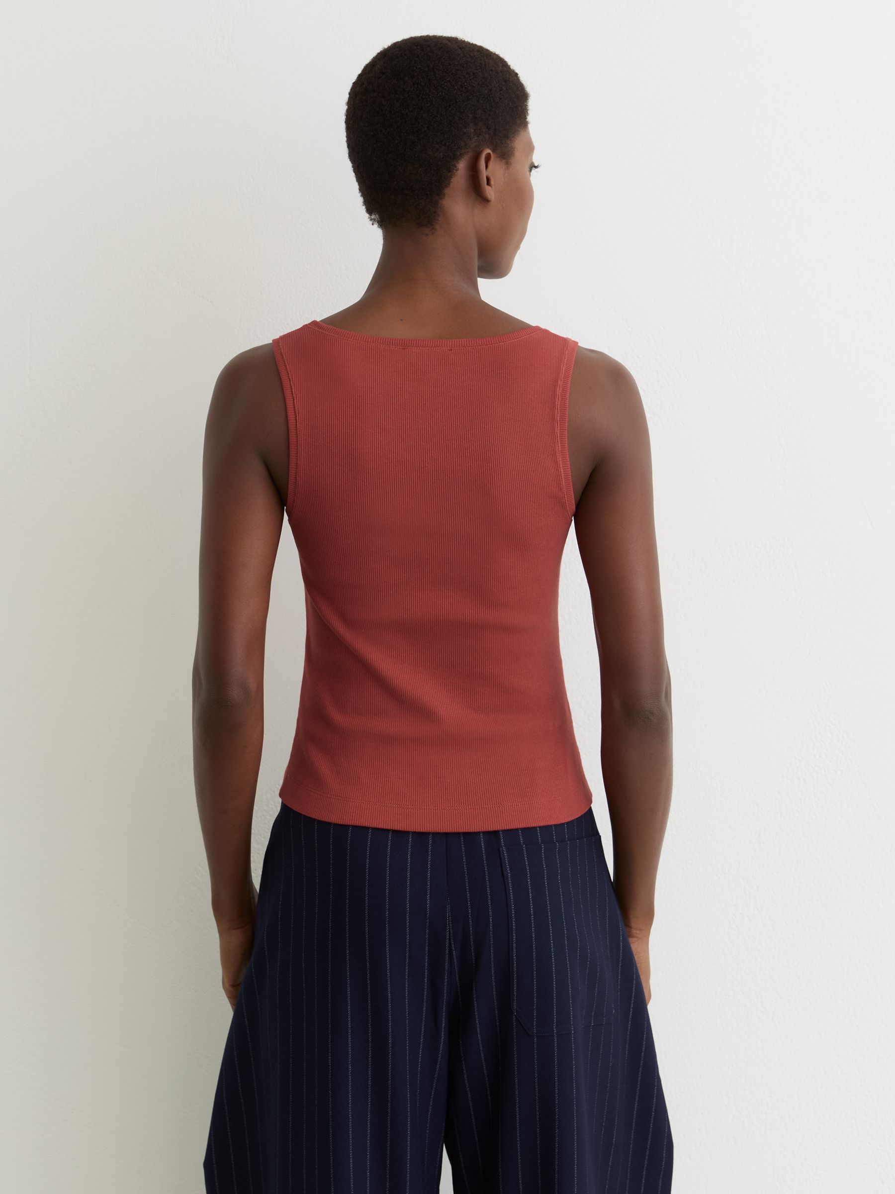 Stretch-Cotton Ribbed Square-Neck Vest in Rust Red - Image 6 of 7