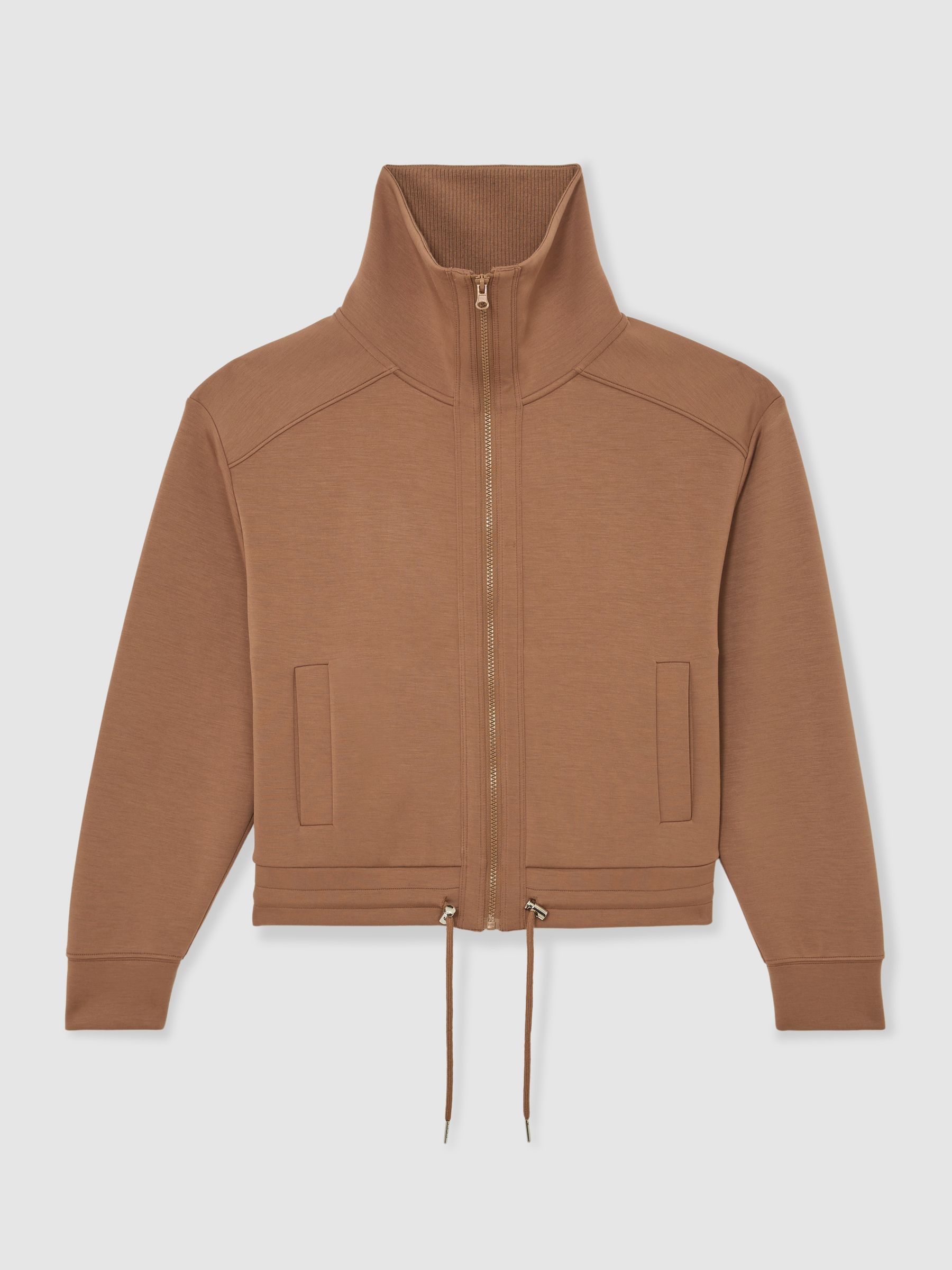 Premium Interlock Zip-Front Sweatshirt in Camel - Image 2 of 7