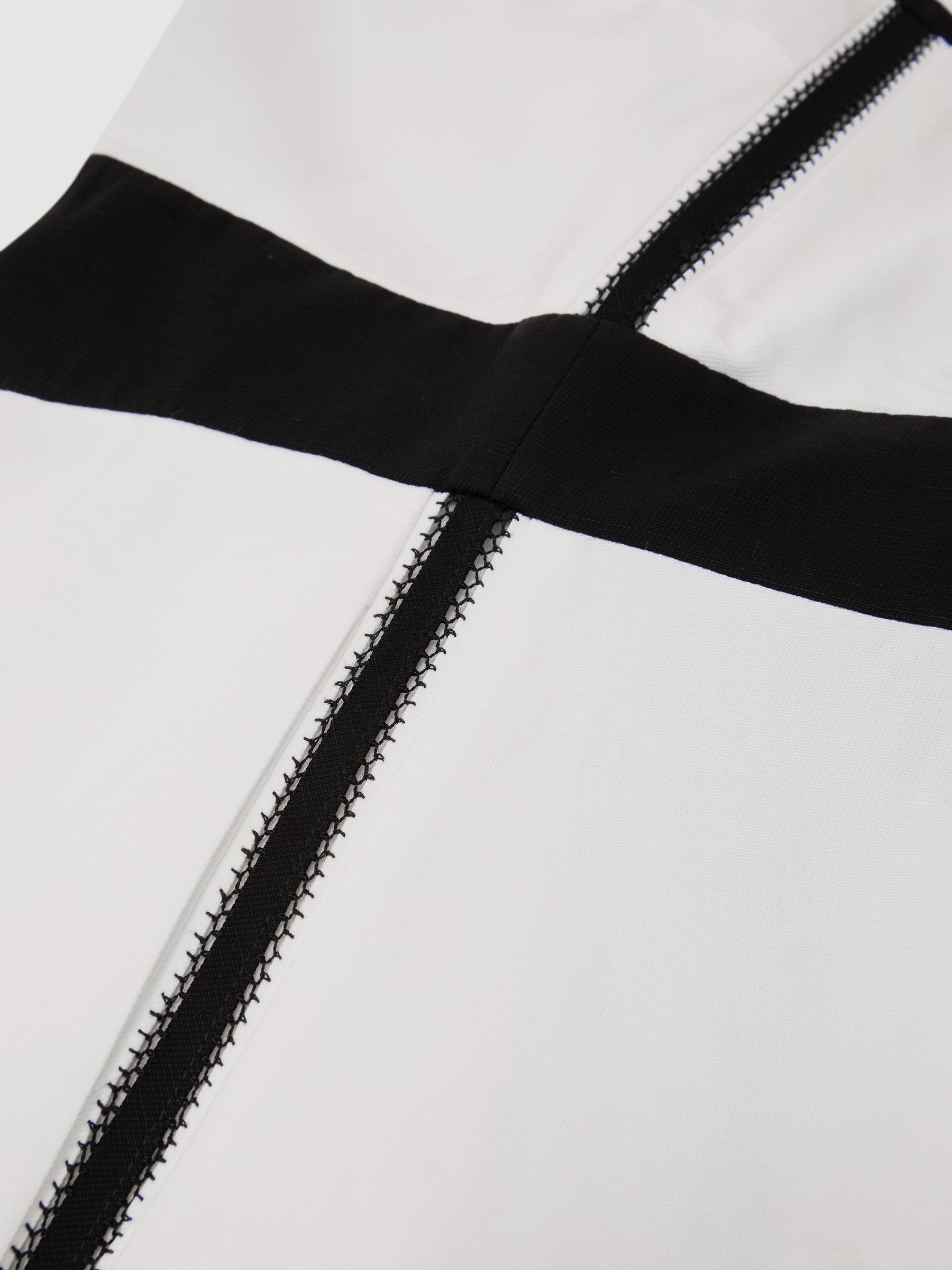 Contrast-Trim Cross-Back Midi Dress with Linen in Ivory/Black - Image 6 of 6