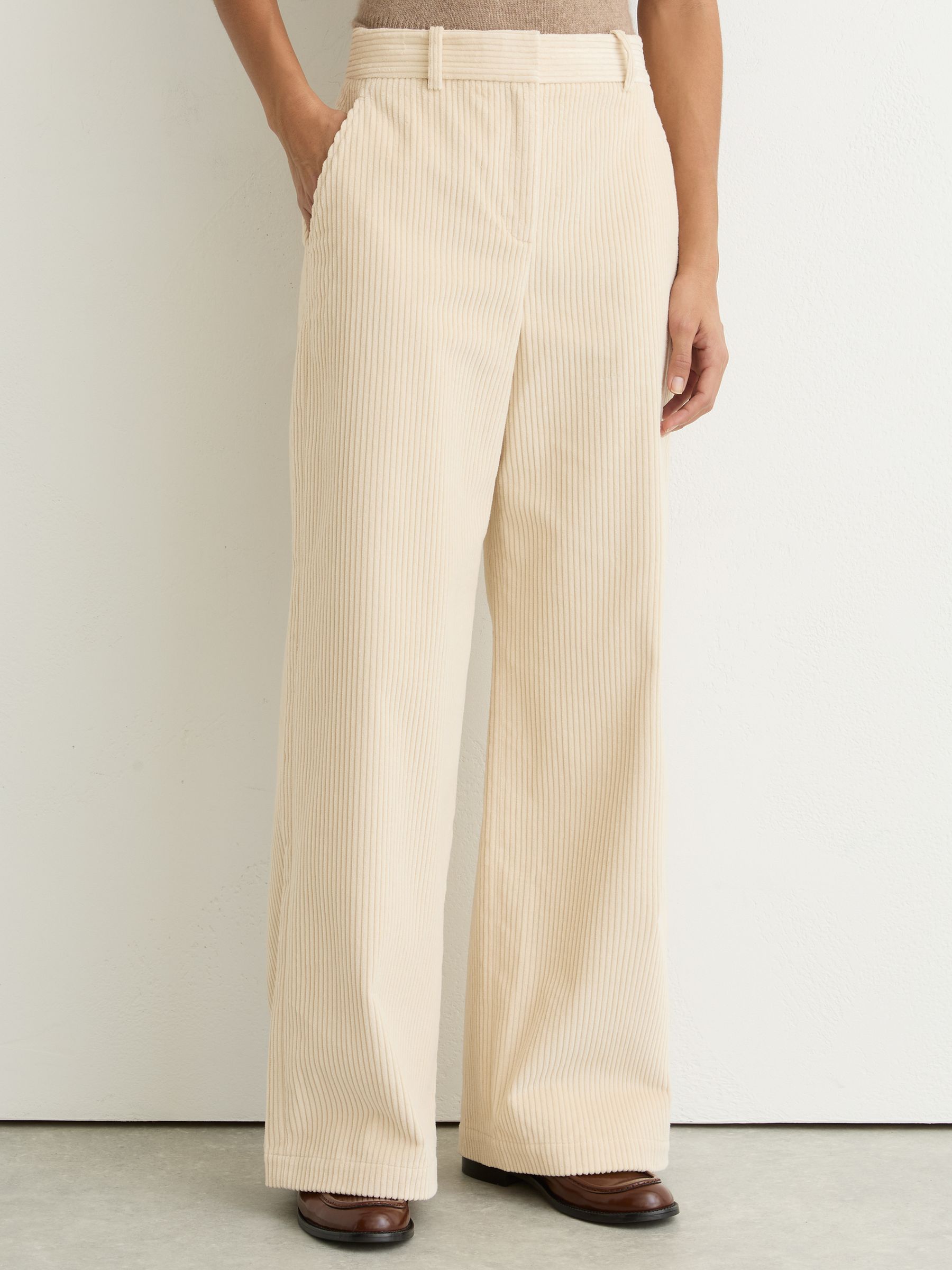 Cotton Corduroy Wide-Leg Trousers in Cream - Image 4 of 6