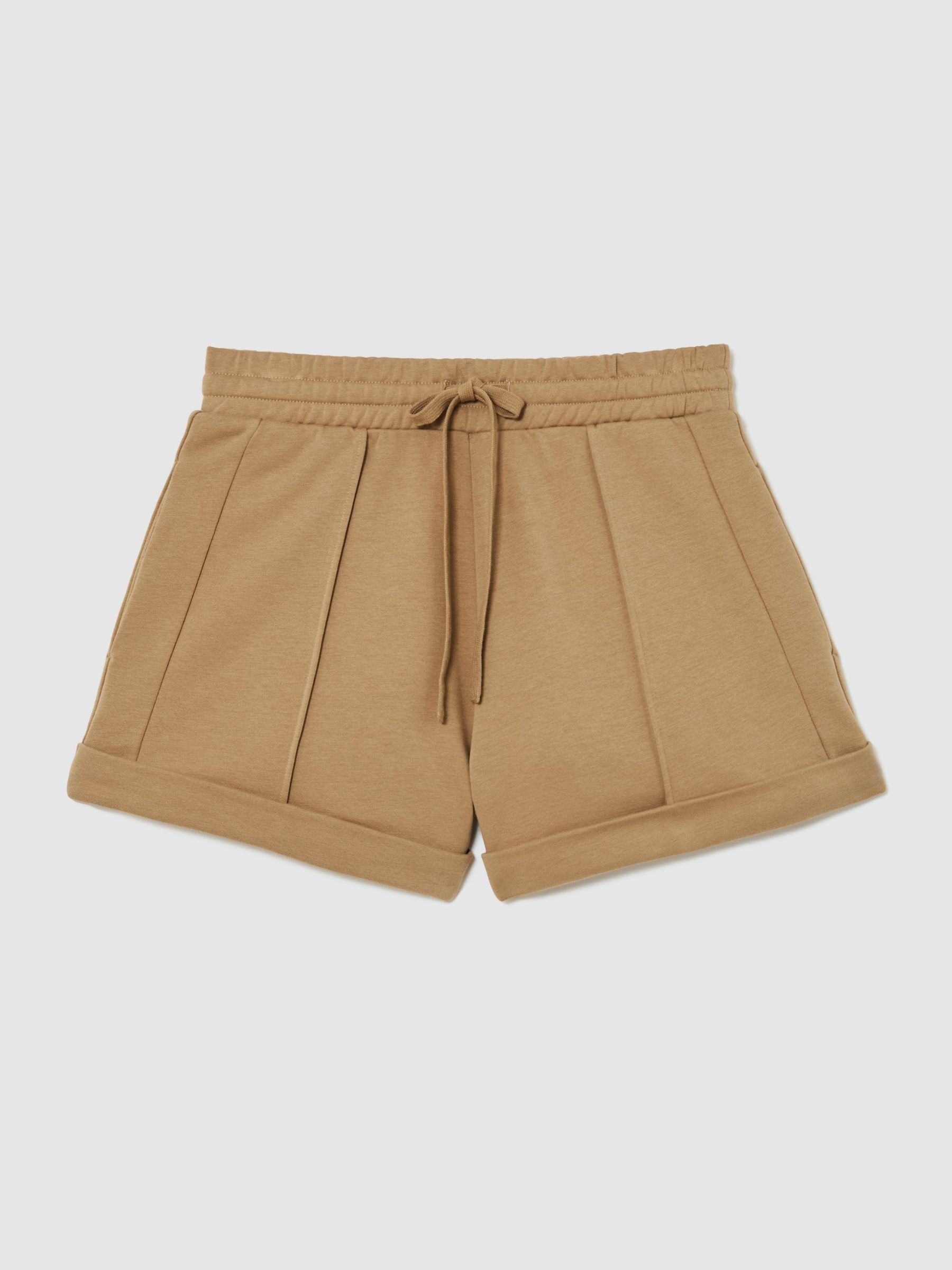 Cotton-Blend Drawstring Sweat Shorts in Tan Neutral - image 1
