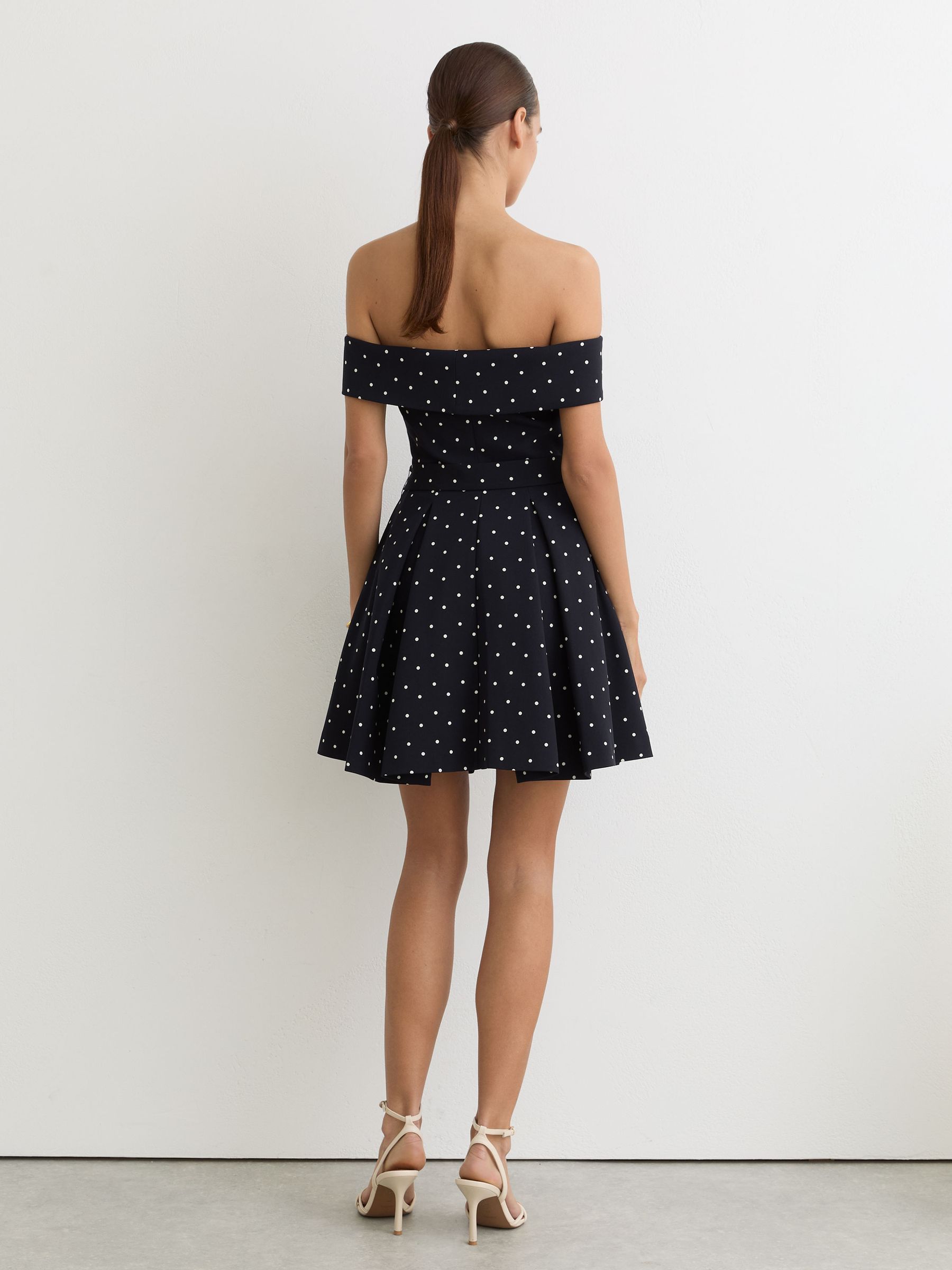 Off-Shoulder Mini Dress in Polka-Dot Navy/Ivory - image 5