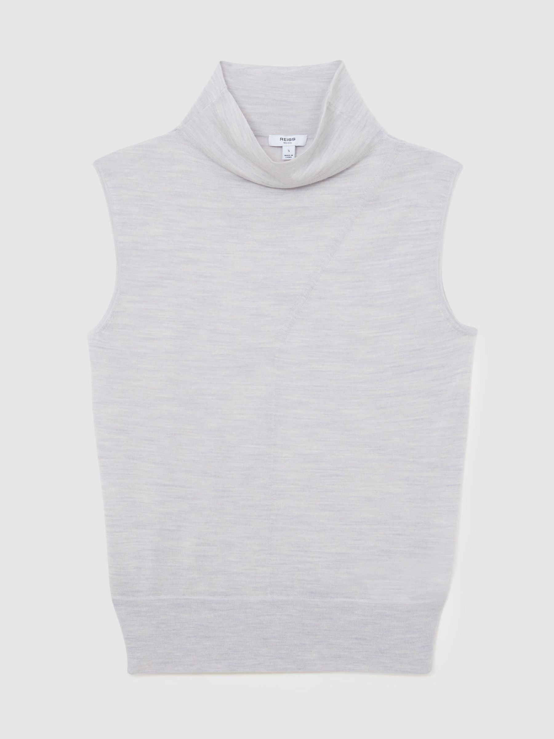 Wool Funnel-Neck Sleeveless Knit Top in Grey Marl - image 1