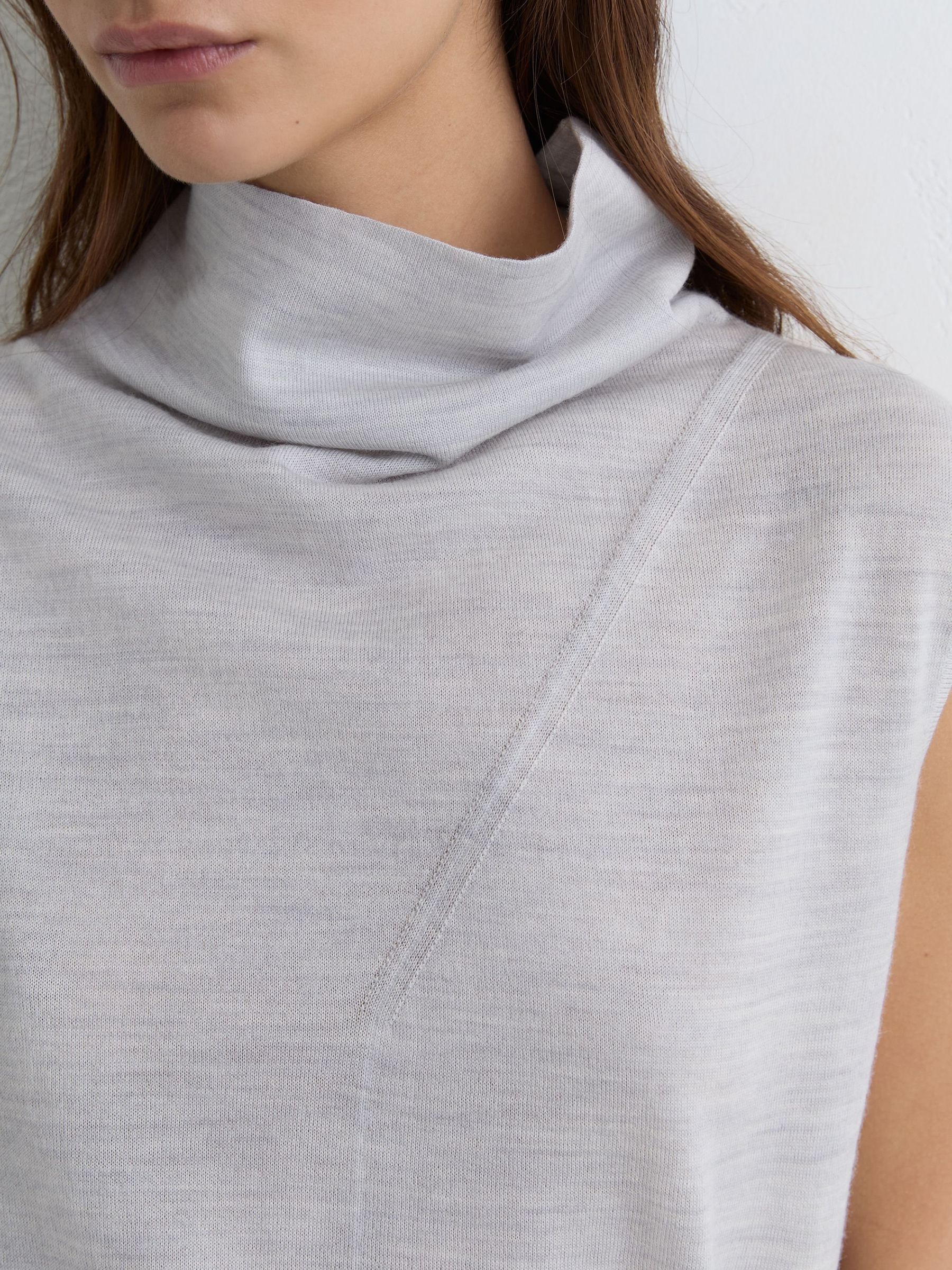 Wool Funnel-Neck Sleeveless Knit Top in Grey Marl - Image 3 of 6