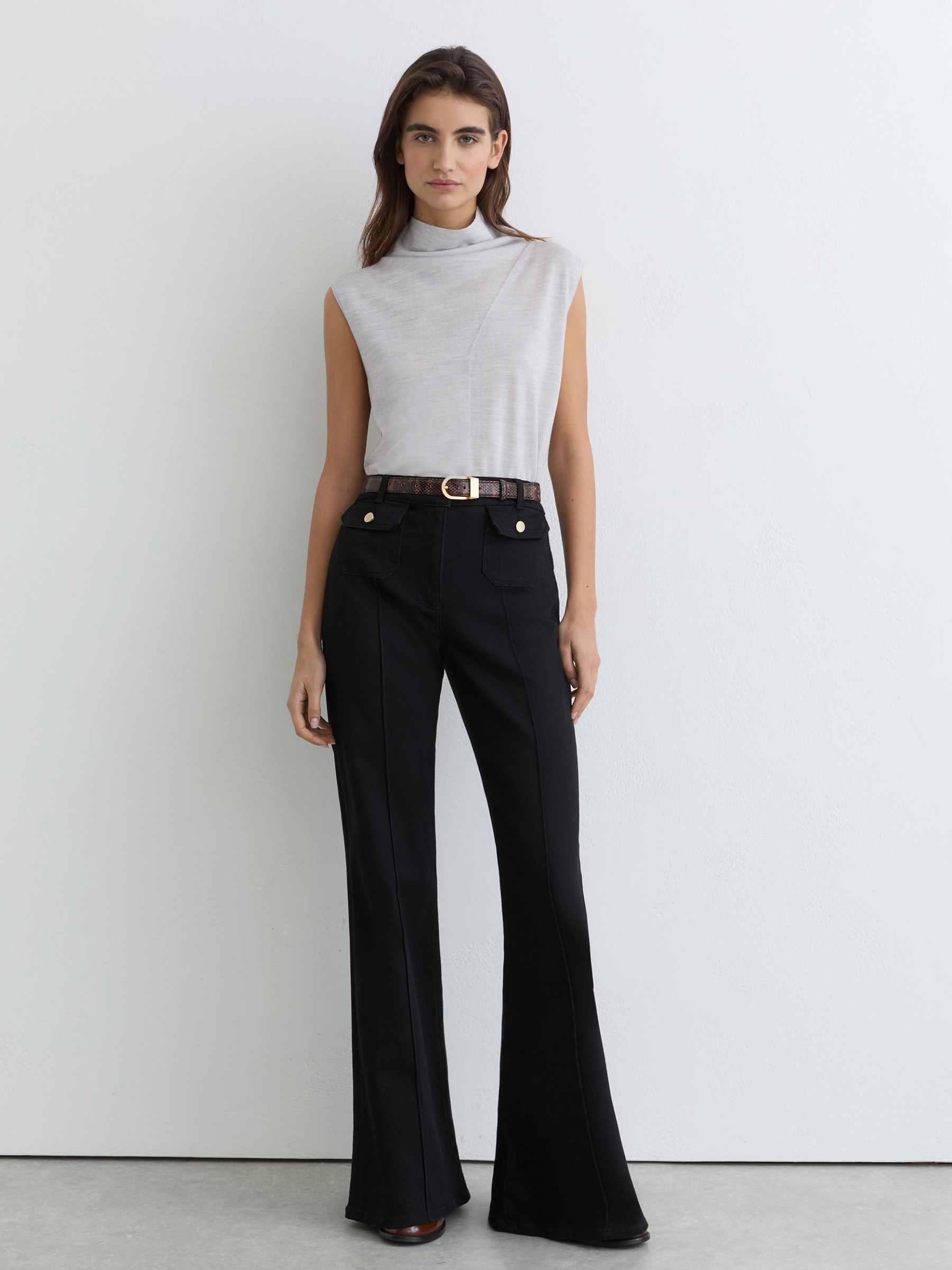 Wool Funnel-Neck Sleeveless Knit Top in Grey Marl - Image 4 of 6