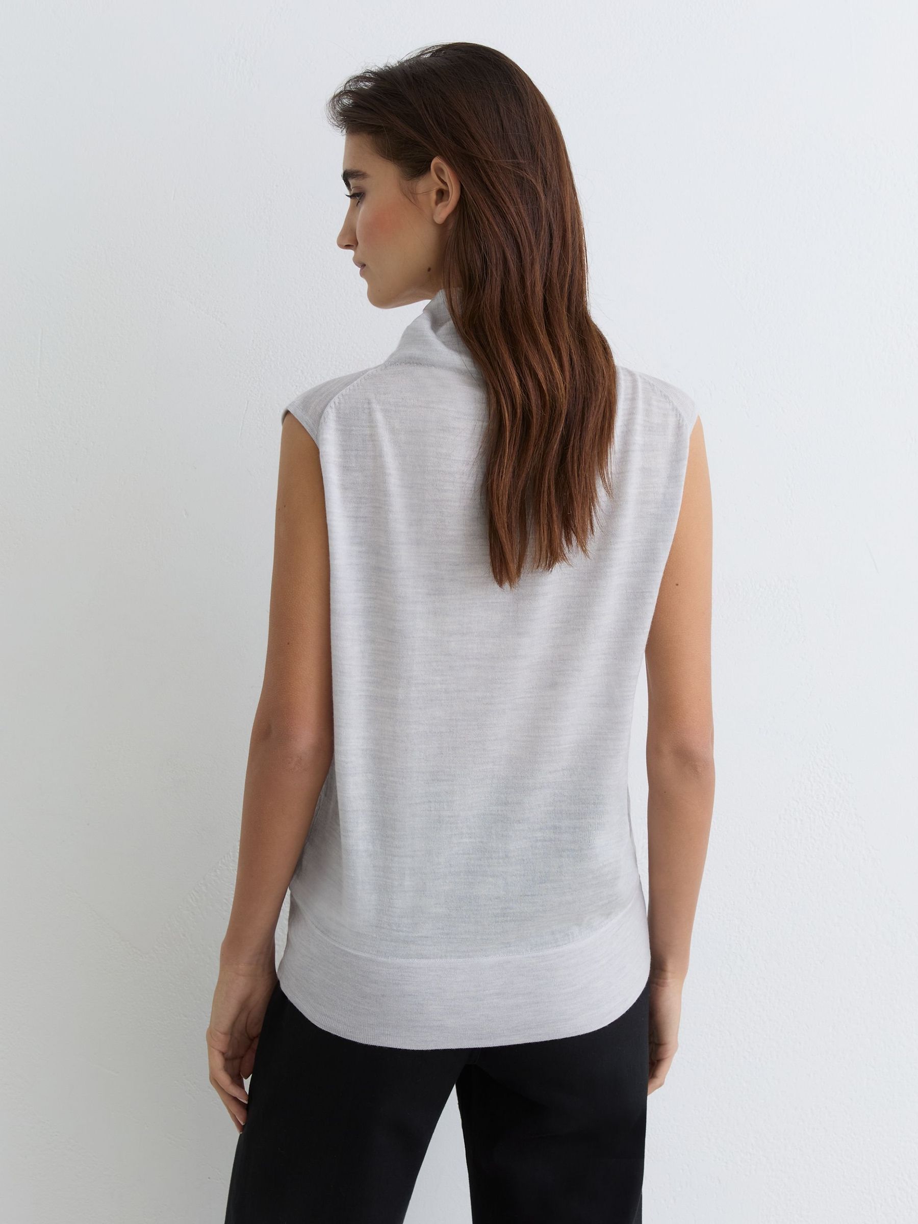 Wool Funnel-Neck Sleeveless Knit Top in Grey Marl - image 4