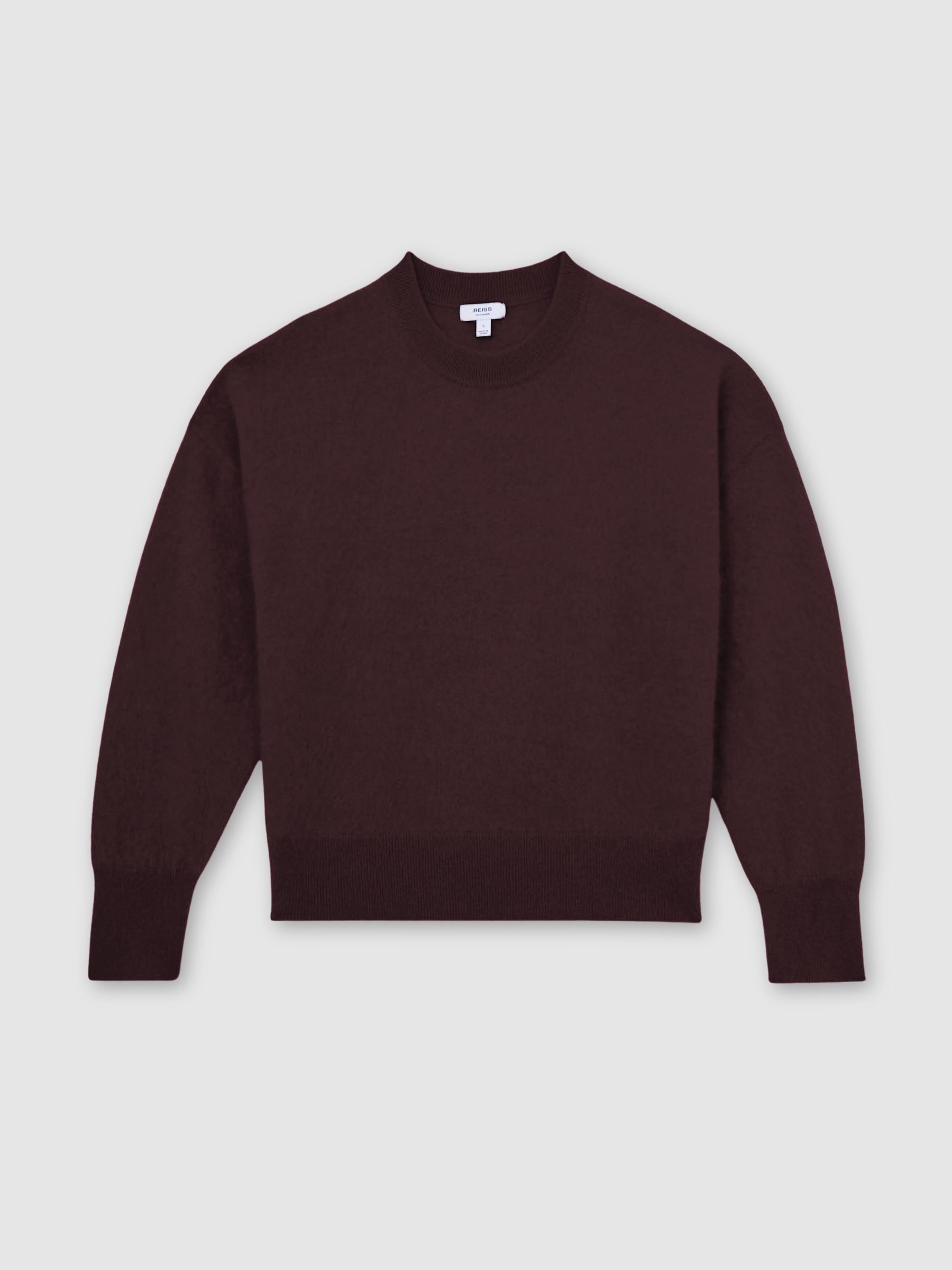 Brushed Cashmere Crew Neck Jumper in Burgundy - Image 2 of 6