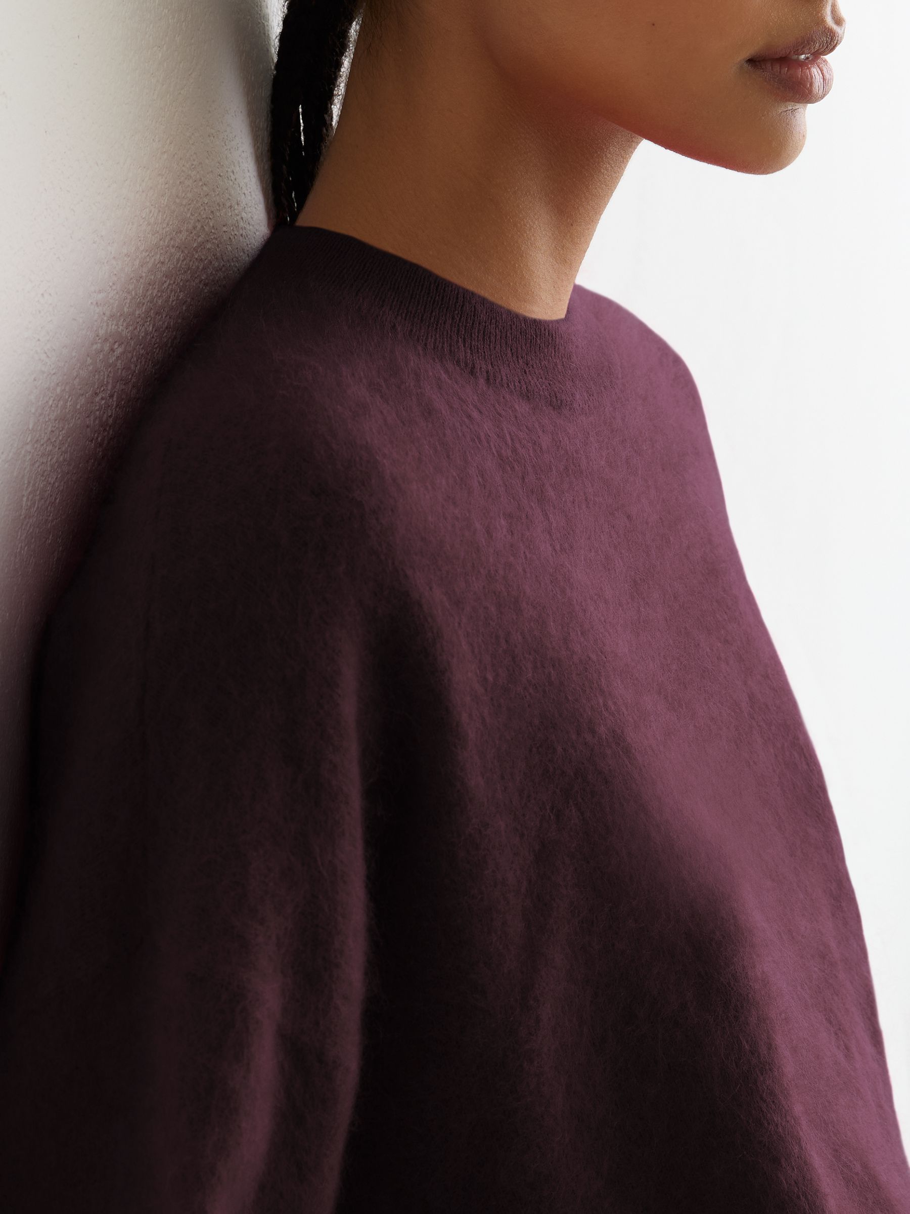 Brushed Cashmere Crew Neck Jumper in Burgundy - Image 4 of 6