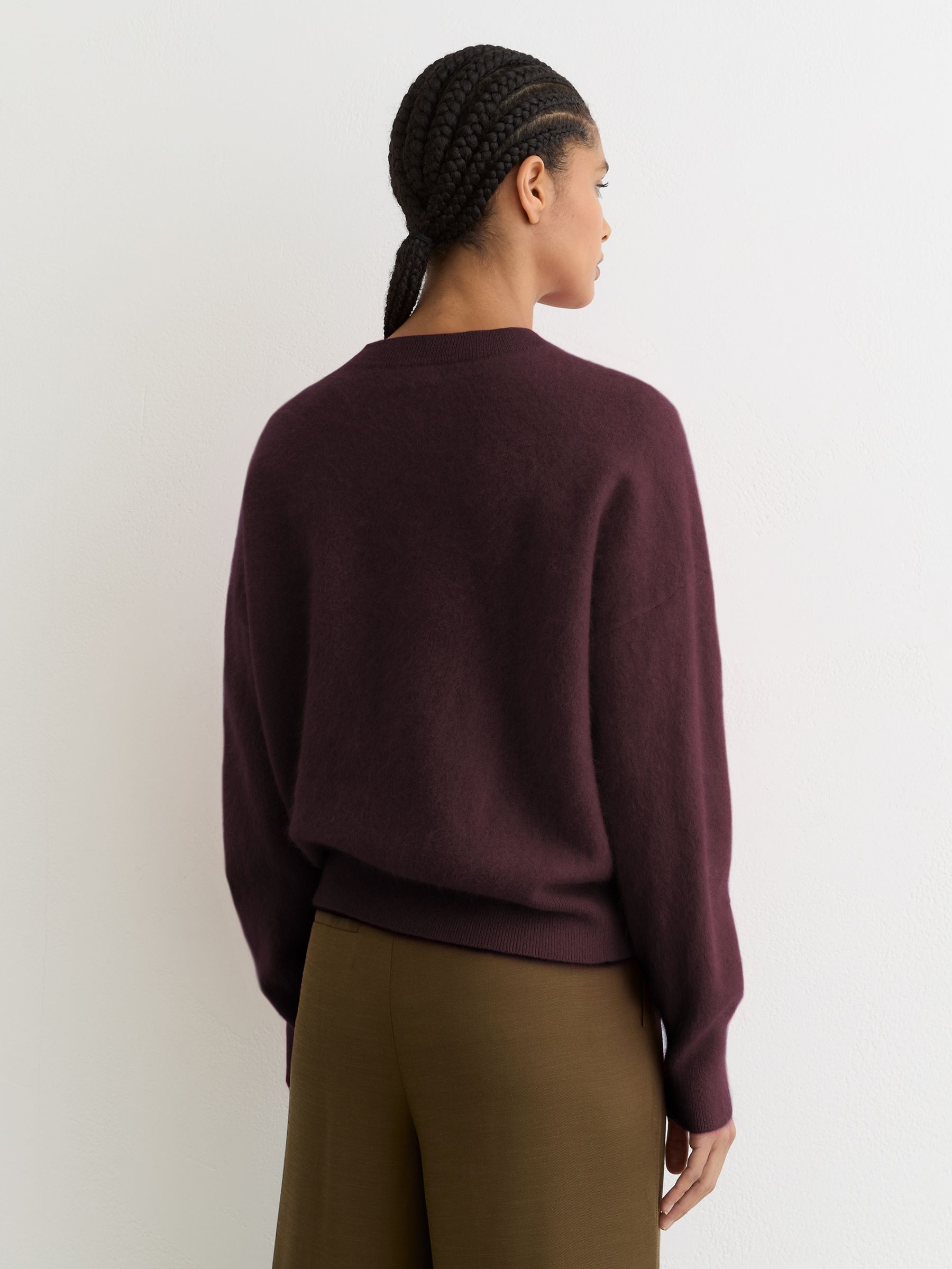Brushed Cashmere Crew Neck Jumper in Burgundy - Image 5 of 6