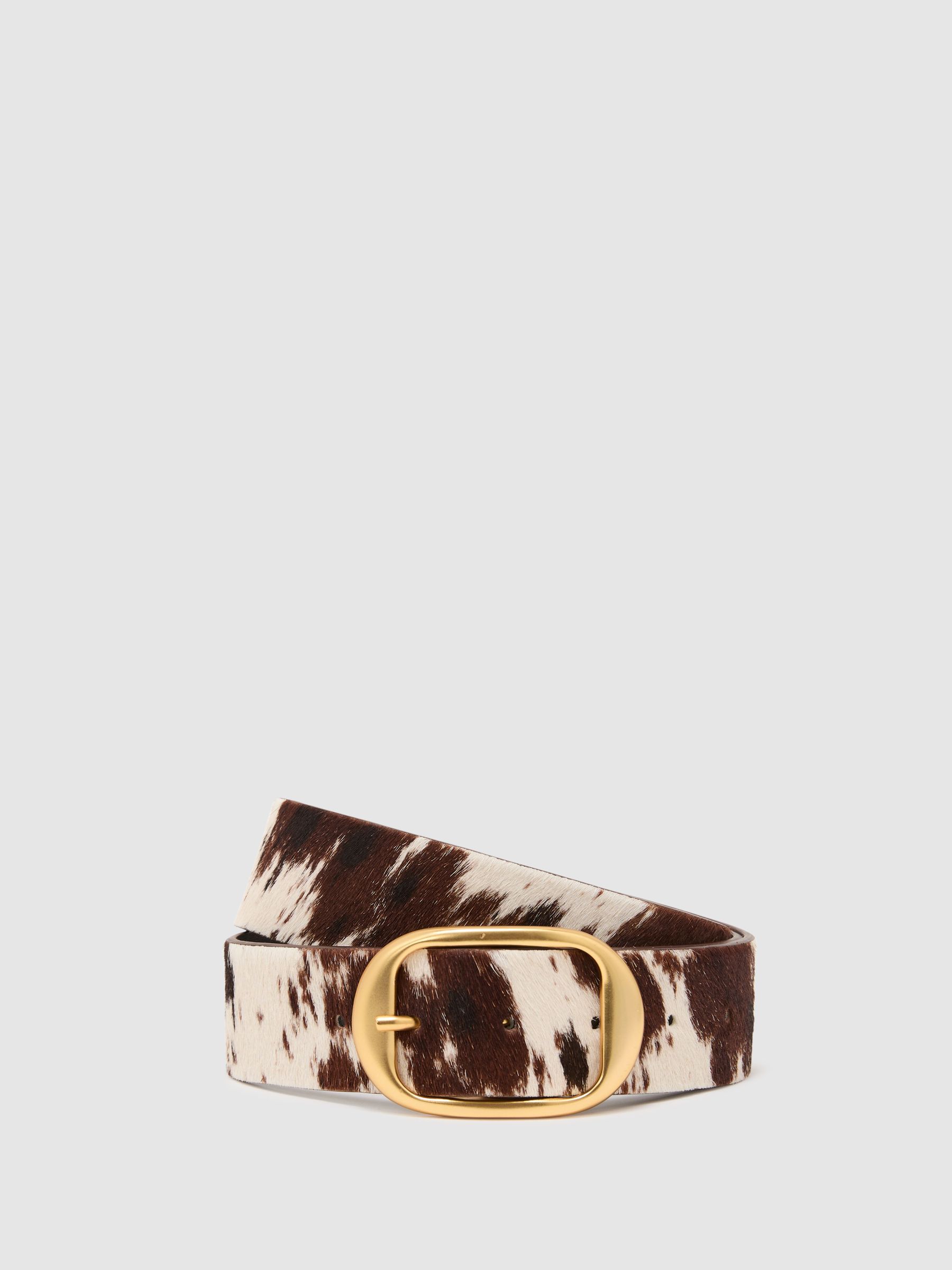 Pony Hair Cow-Print Oval-Buckle Belt in Animal - Image 2 of 4 Pony Hair Cow-Print Oval-Buckle Belt in Animal - Image 2 of 4