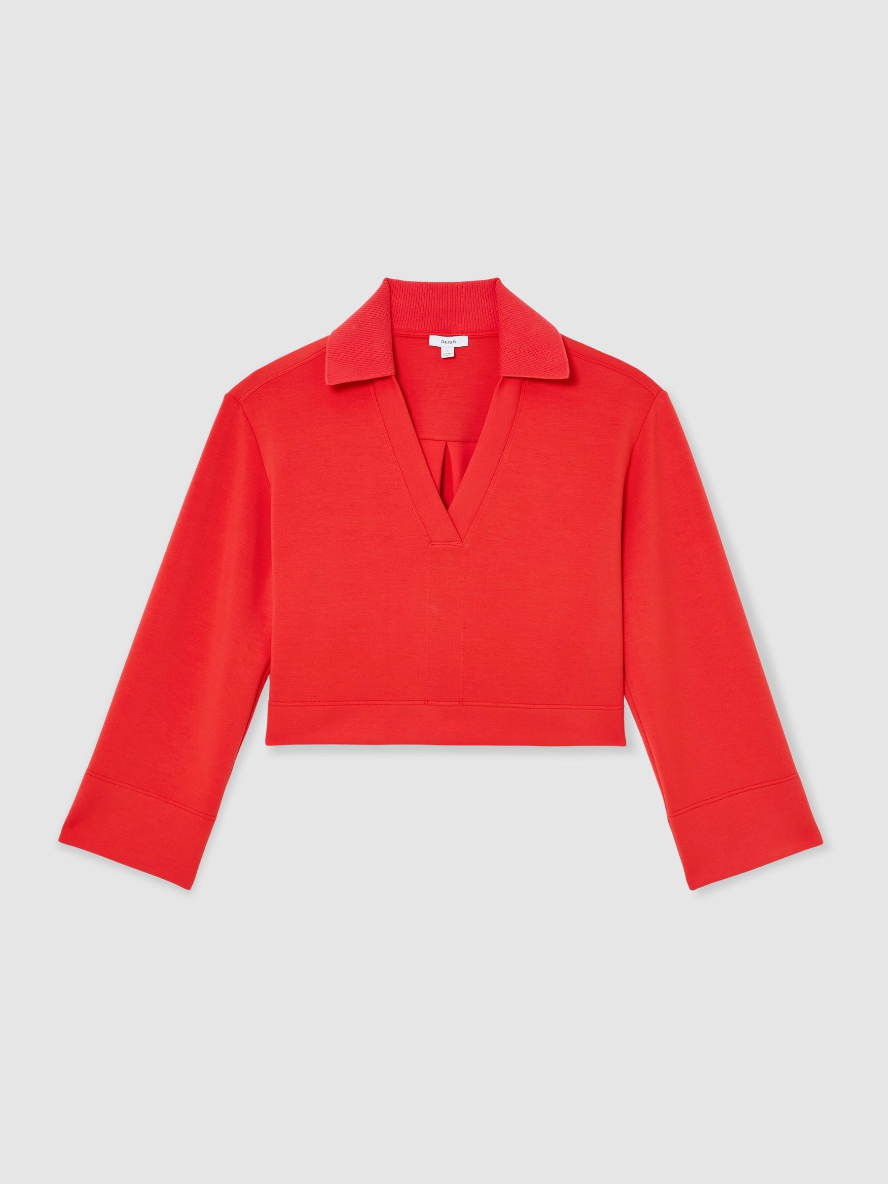 Premium Interlock Open-Collar Sweatshirt in Coral Red - Image 2 of 7