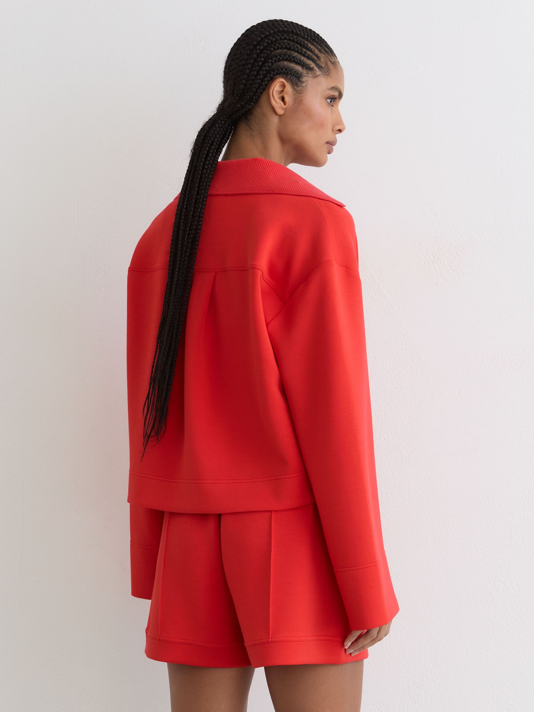 Premium Interlock Open-Collar Sweatshirt in Coral Red - Image 5 of 7