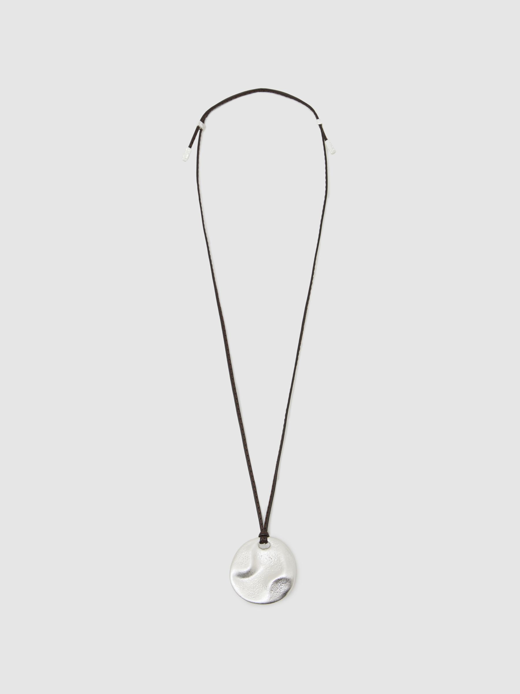 Large Cord Pendant Necklace in Silver Tone