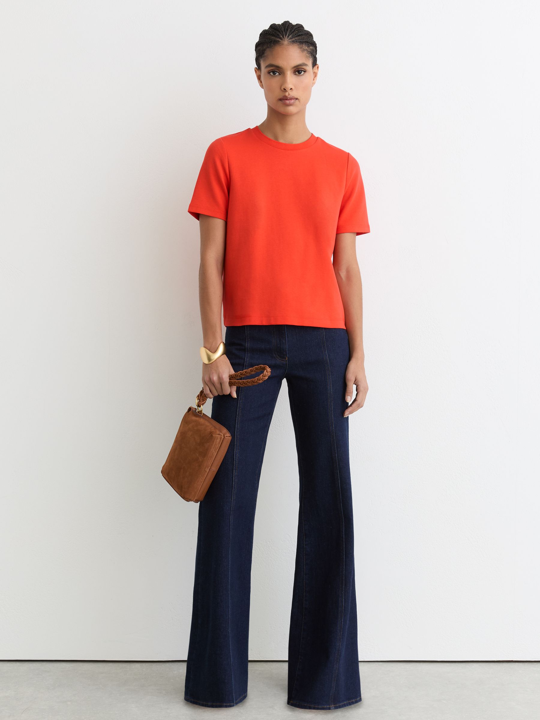 Stretch-Cotton Ribbed-Neck T-Shirt in Coral Red - image 2