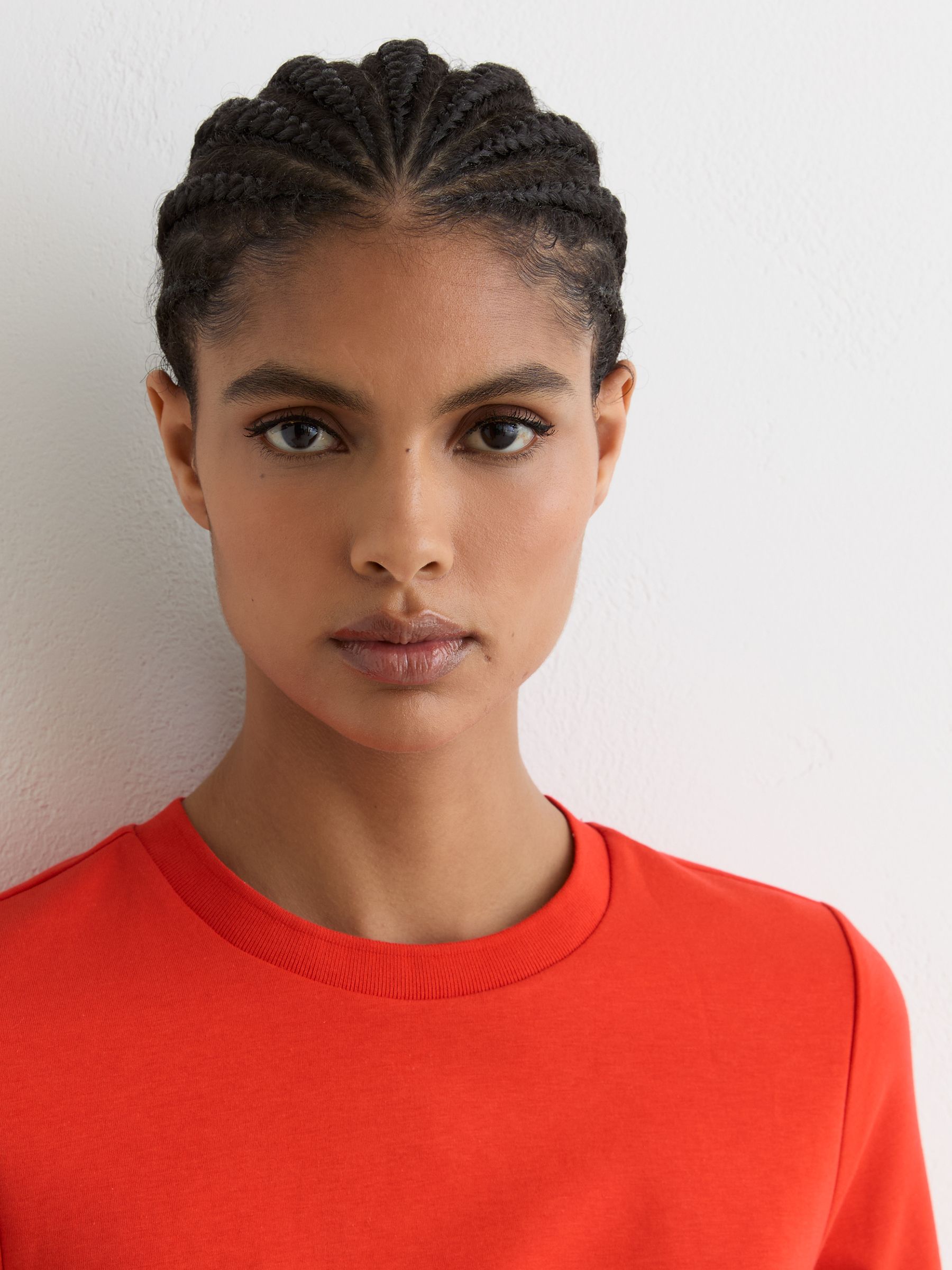 Stretch-Cotton Ribbed-Neck T-Shirt in Coral Red - image 5