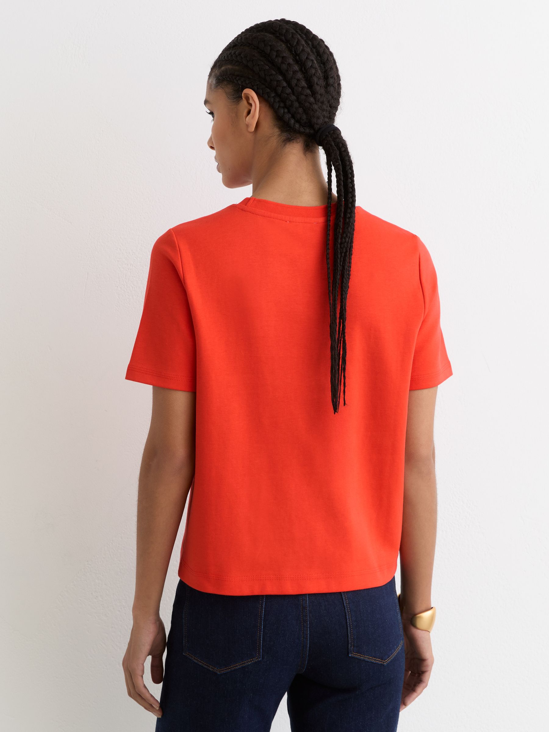 Stretch-Cotton Ribbed-Neck T-Shirt in Coral Red - image 4