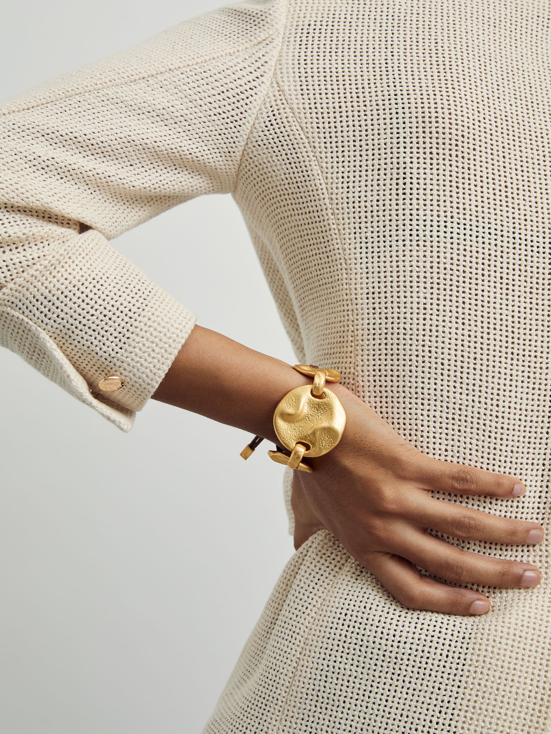 Sculpted Disc Cord Bracelet in Gold Tone - image 4