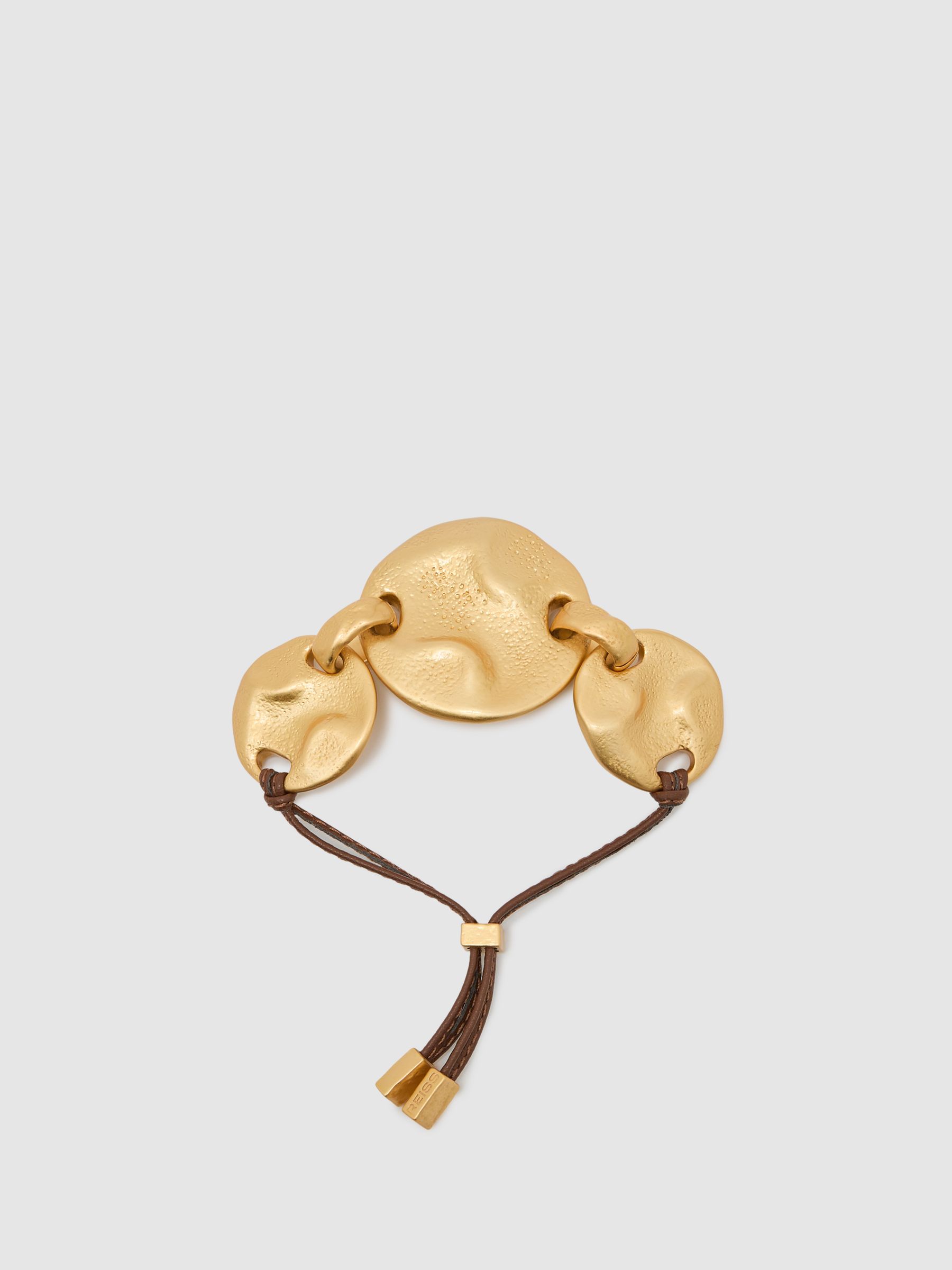 Sculpted Disc Cord Bracelet in Gold Tone - image 1