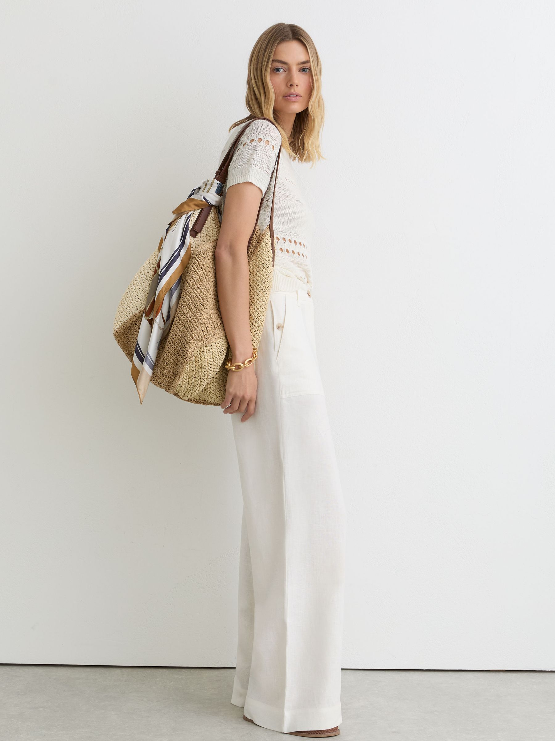 Reiss Linen Textured-Knit Top in White - REISS Reiss Linen Textured-Knit Top in White - REISS