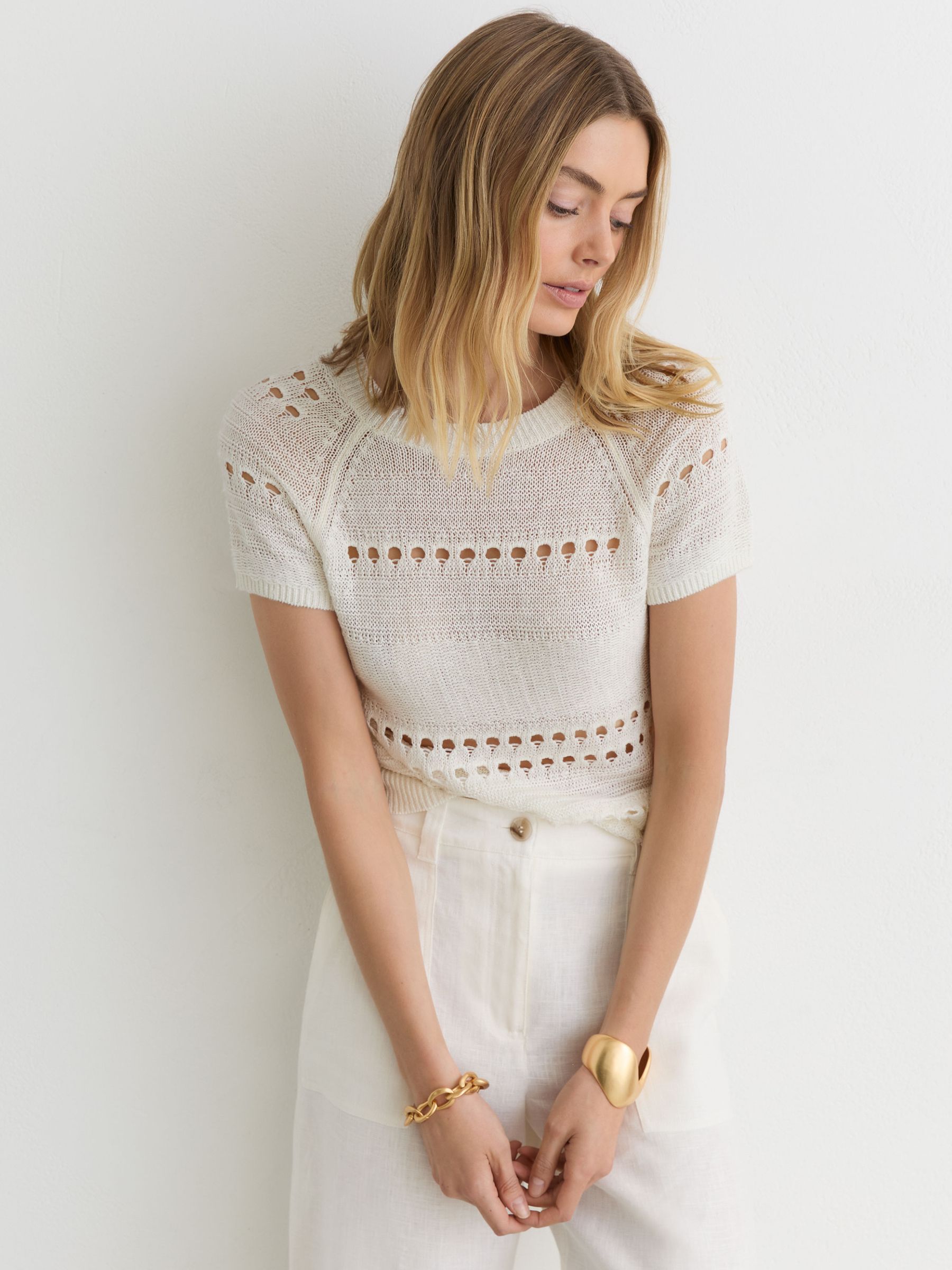 Linen Textured-Knit Top in White - image 4