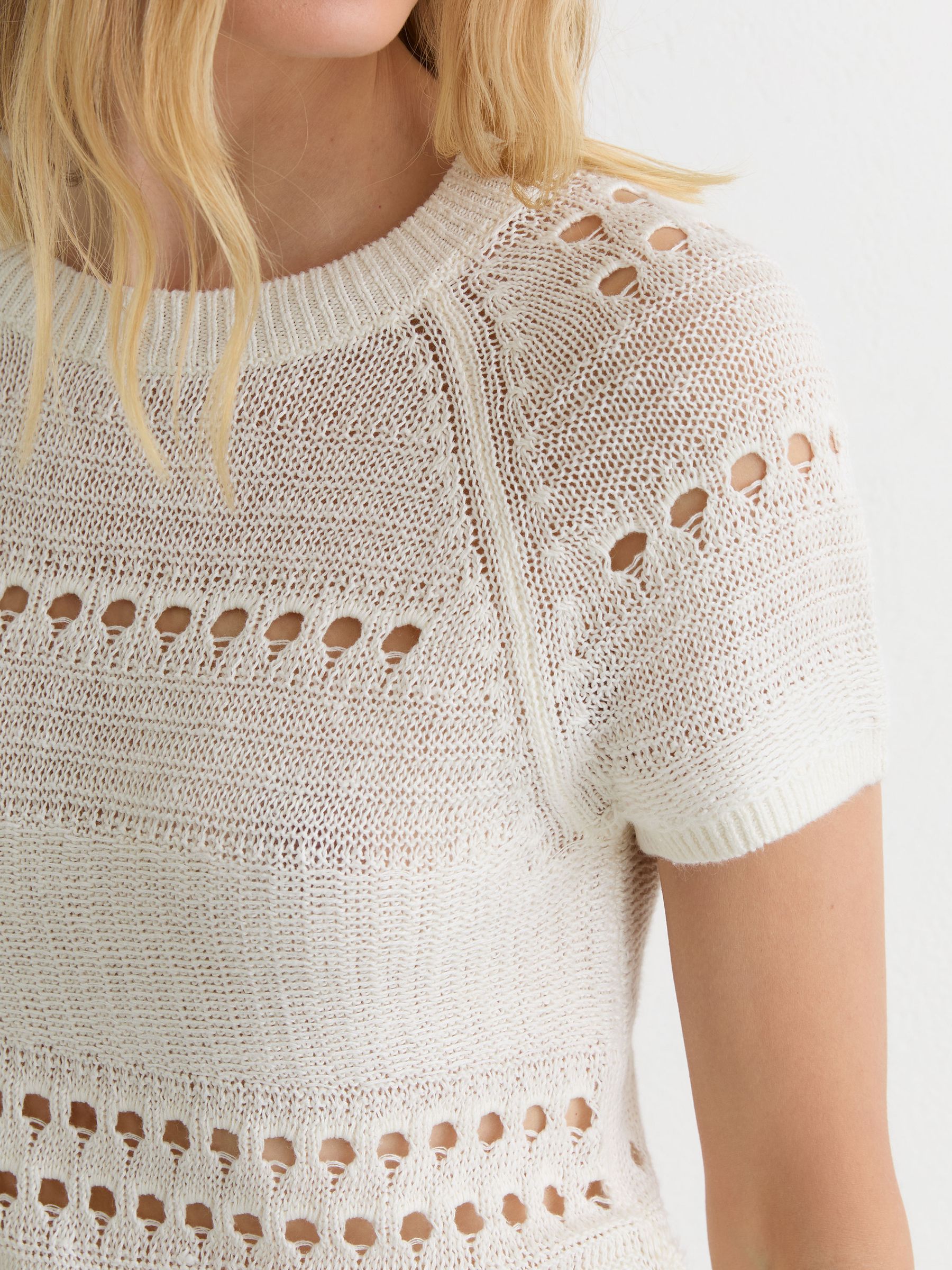Linen Textured-Knit Top in White - image 3