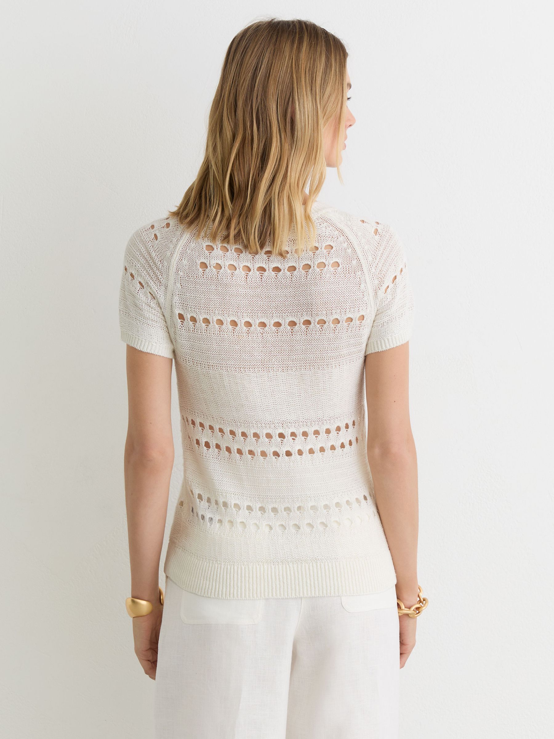 Reiss Linen Textured-Knit Top in White - REISS