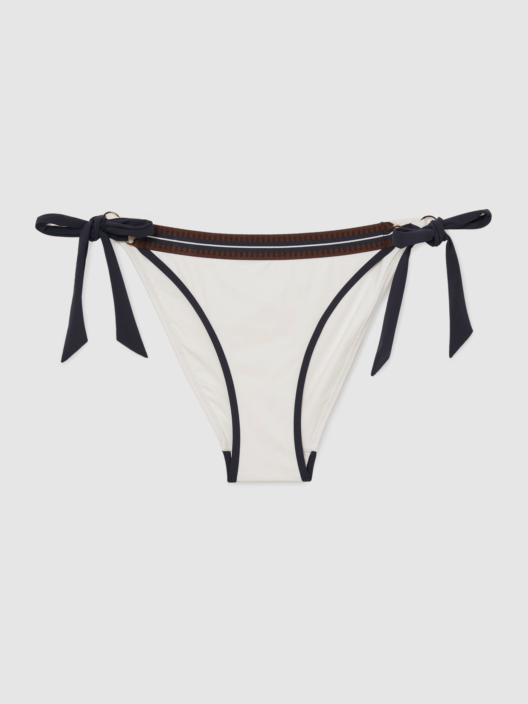 Contrast-Stripe Side-Tie Bikini Bottoms in Ivory - image 1