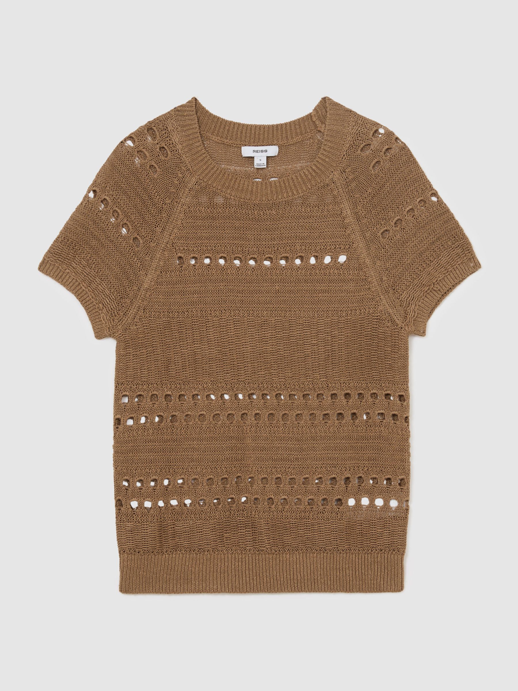 Linen Textured-Knit Top in Taupe Neutral