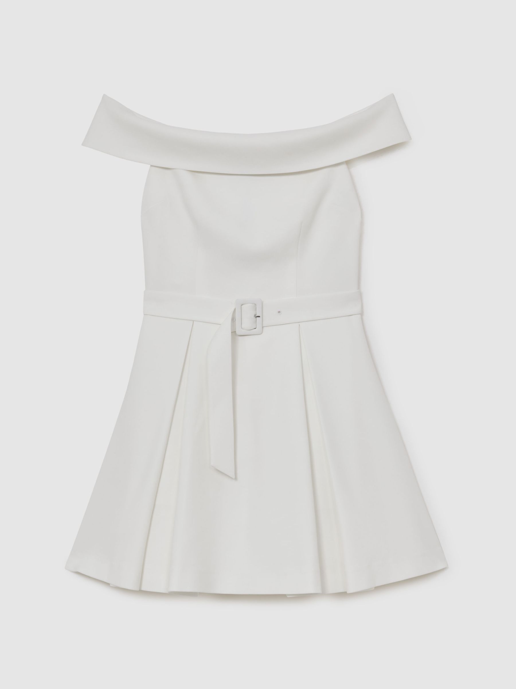 Off-Shoulder Flippy Mini Dress in Ivory - Image 2 of 6