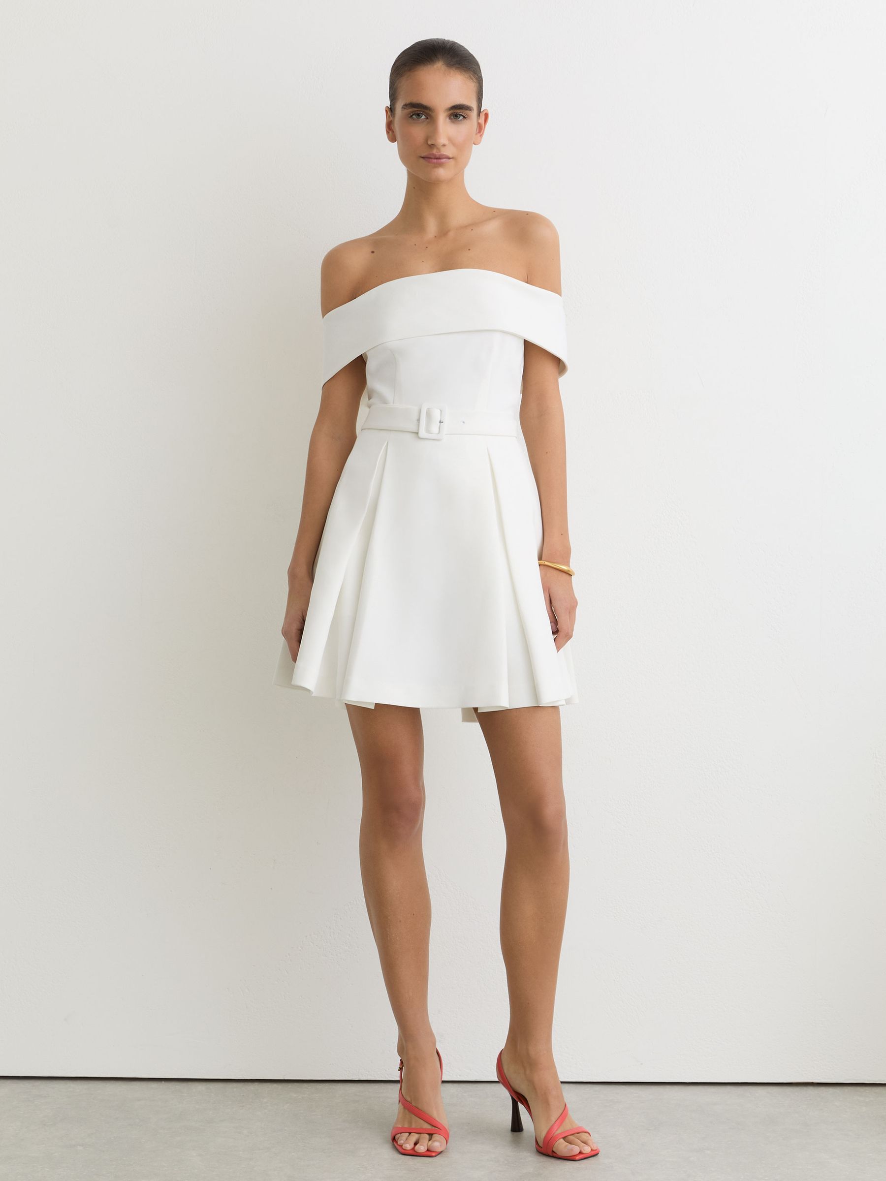 Off-Shoulder Flippy Mini Dress in Ivory - Image 3 of 6