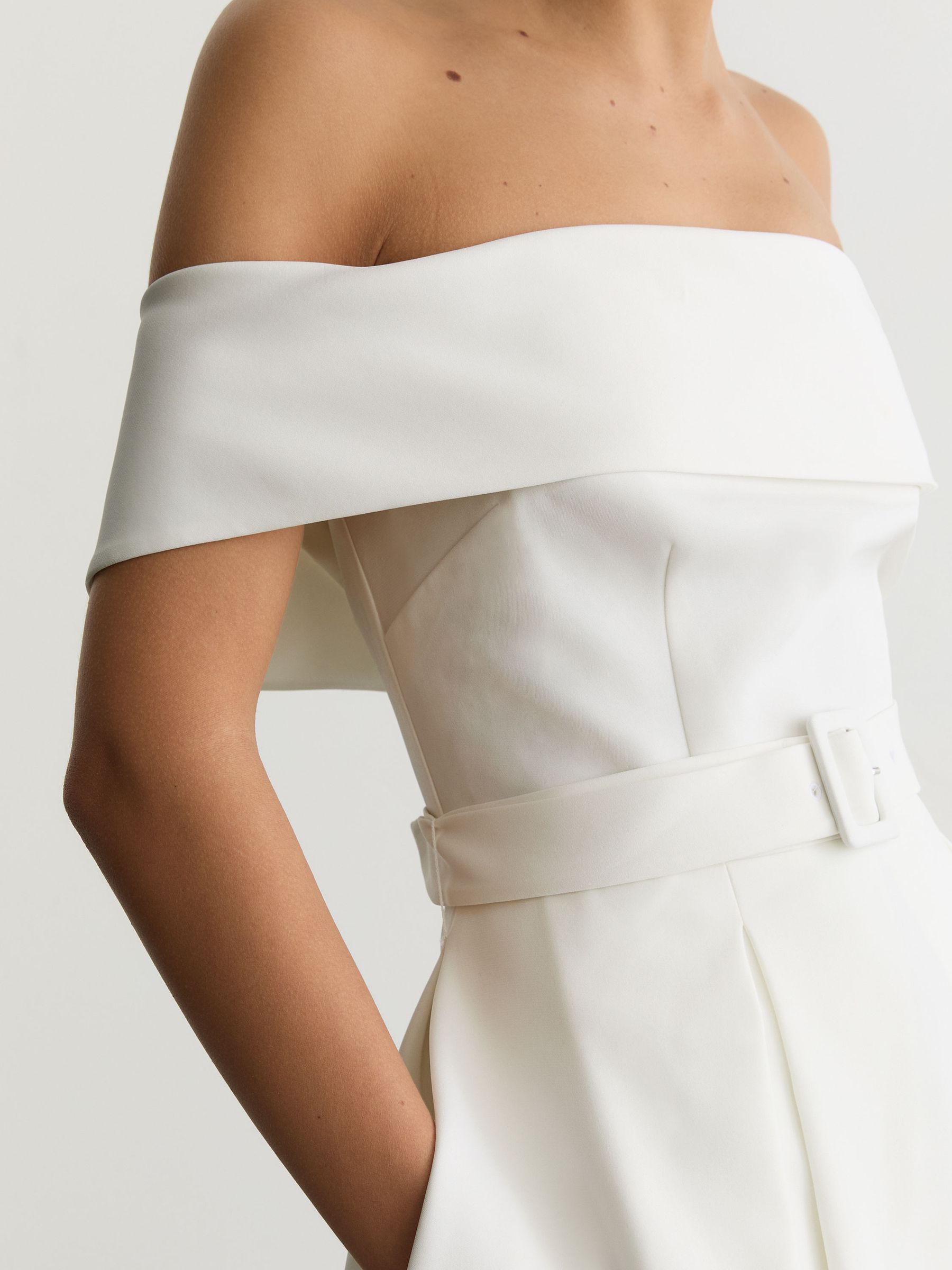 Off-Shoulder Flippy Mini Dress in Ivory - Image 4 of 6