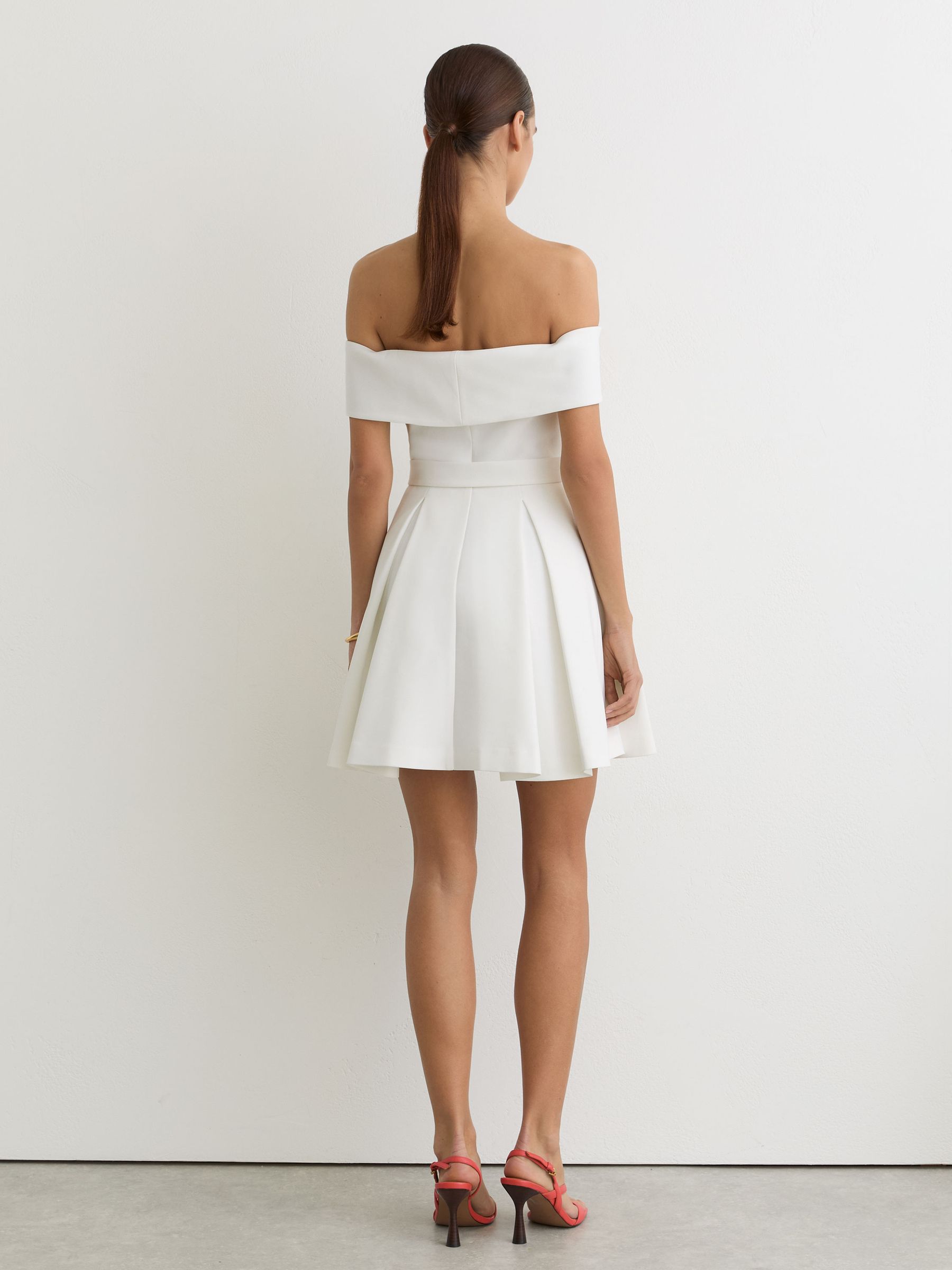 Off-Shoulder Flippy Mini Dress in Ivory - Image 5 of 6