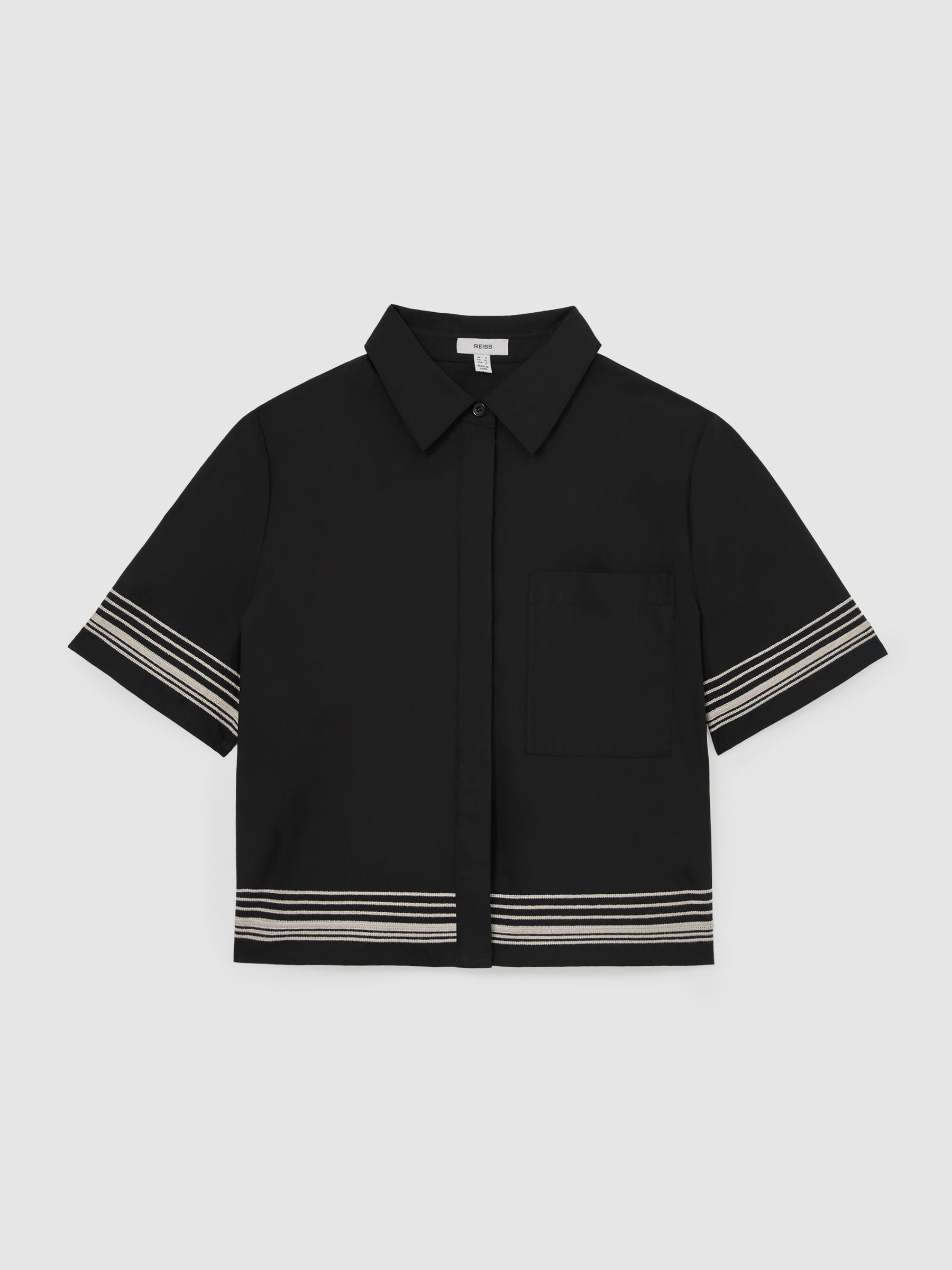 Cotton Stripe-Detail Boxy Shirt in Black/Ivory - Image 2 of 8