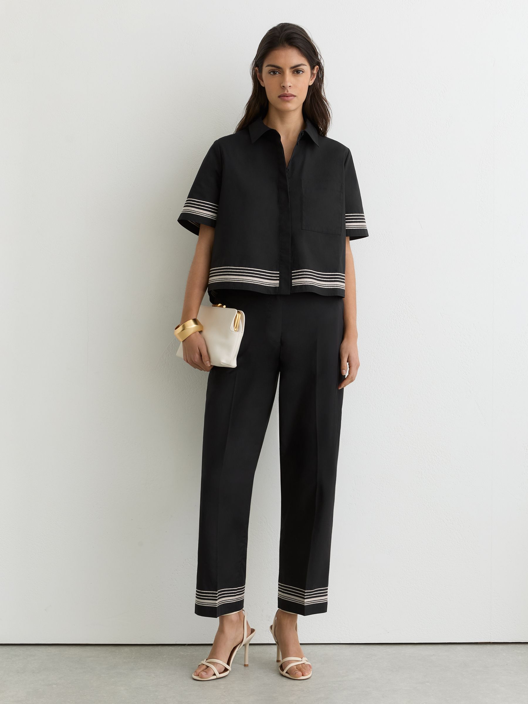 Cotton Stripe-Detail Boxy Shirt in Black/Ivory - Image 3 of 8