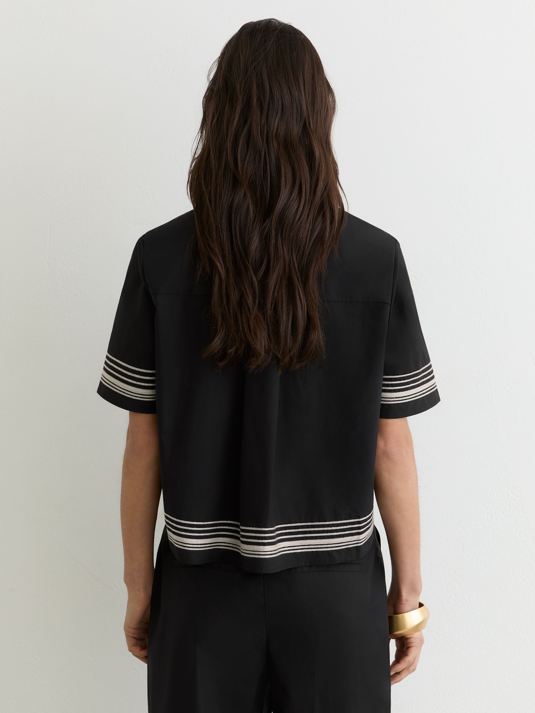 Cotton Stripe-Detail Boxy Shirt in Black/Ivory - Image 5 of 8