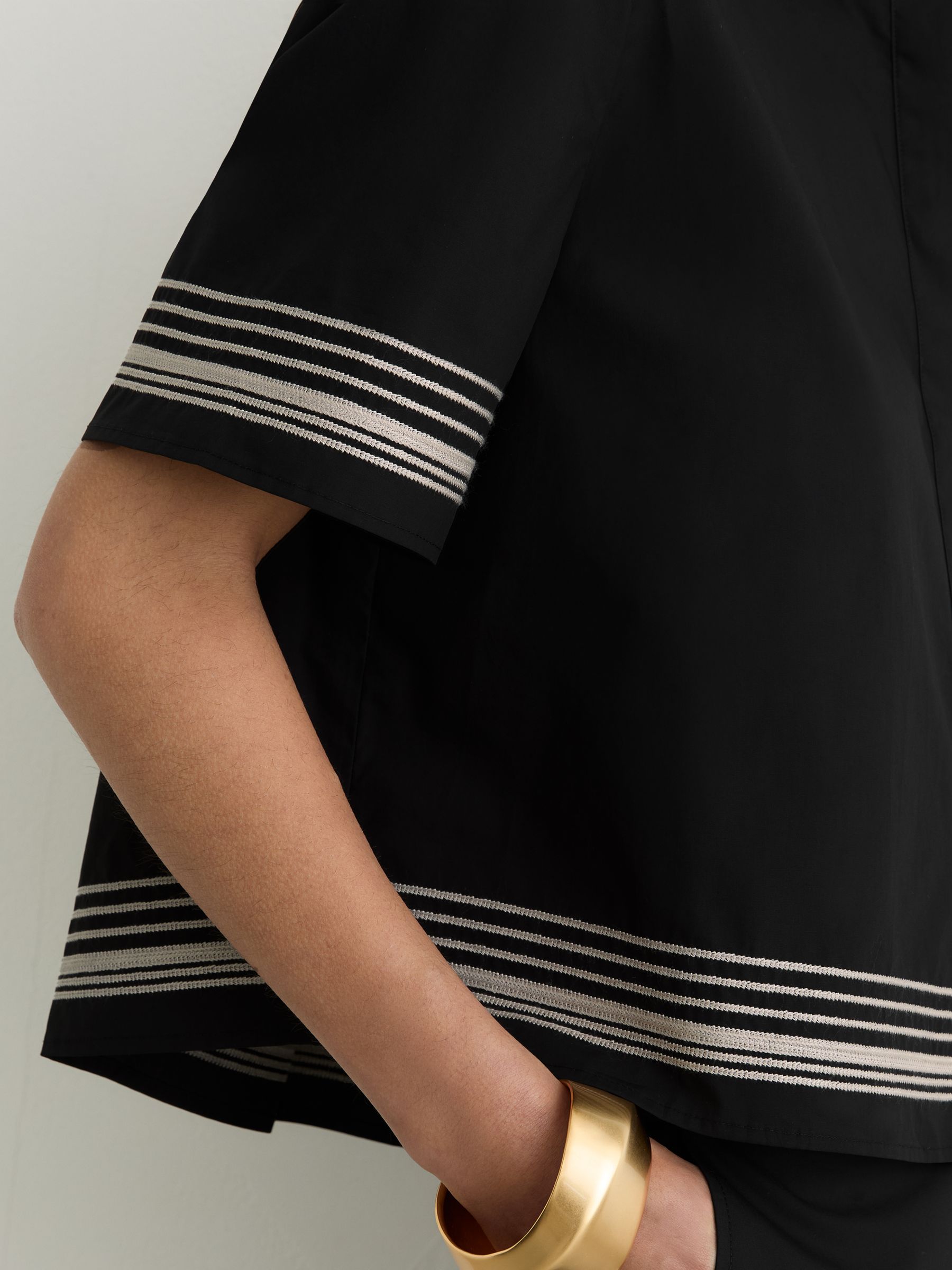 Cotton Stripe-Detail Boxy Shirt in Black/Ivory - Image 6 of 8