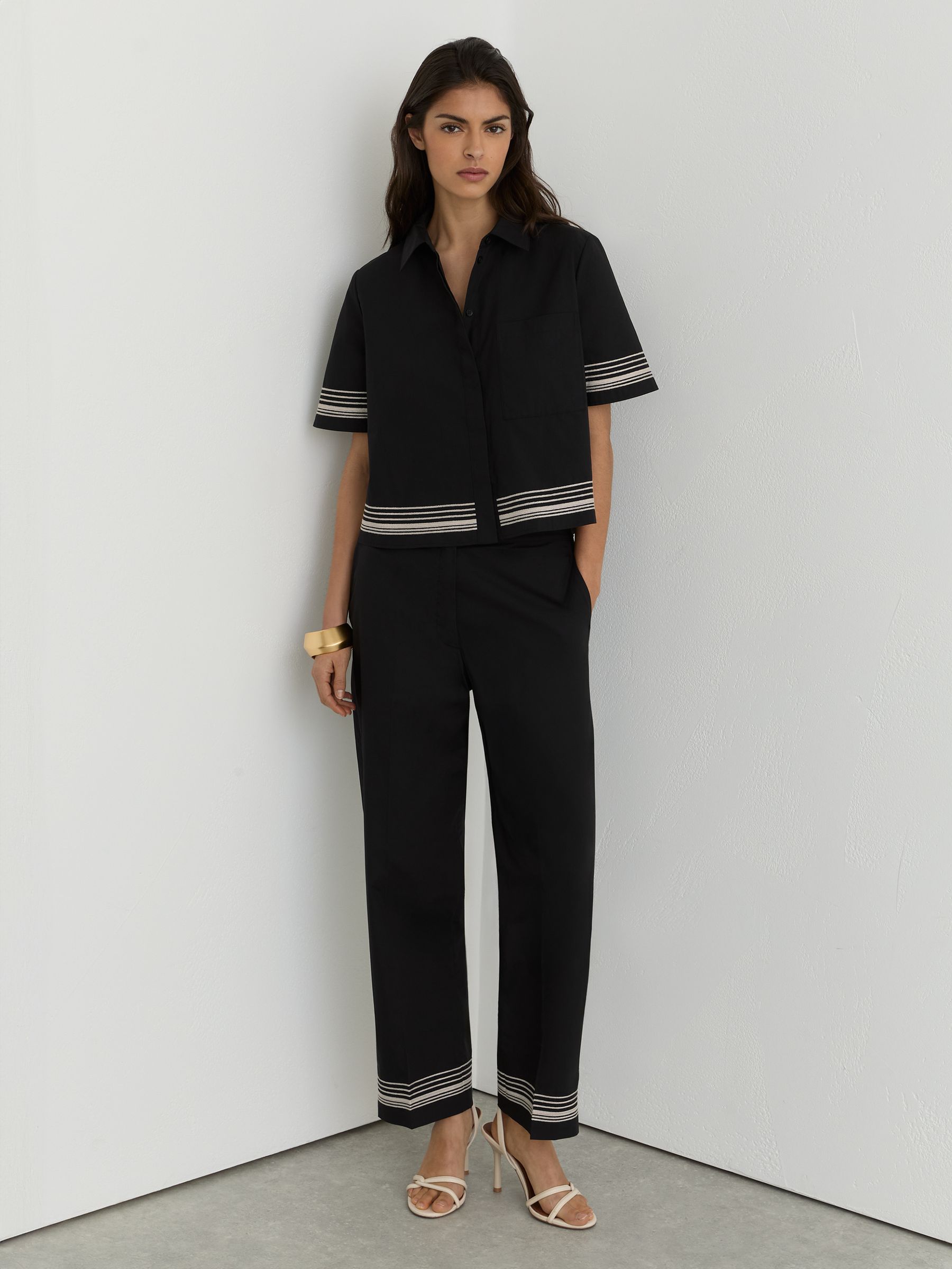 Cotton Stripe-Detail Boxy Shirt in Black/Ivory - image 4