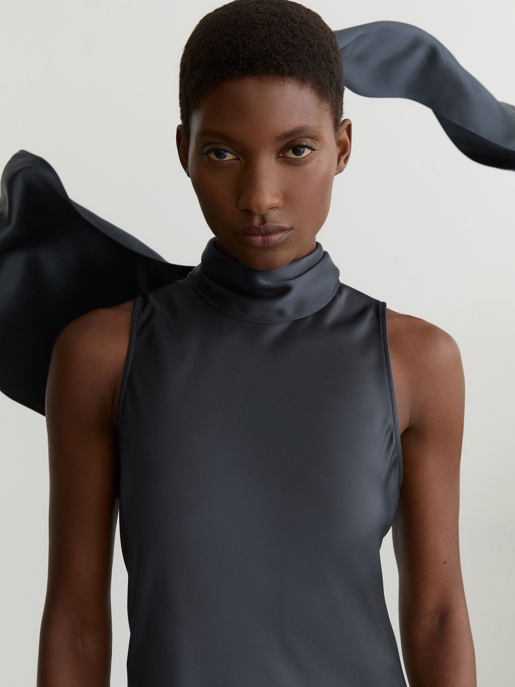 Satin Cape Maxi Dress in Grey - Image 3 of 8