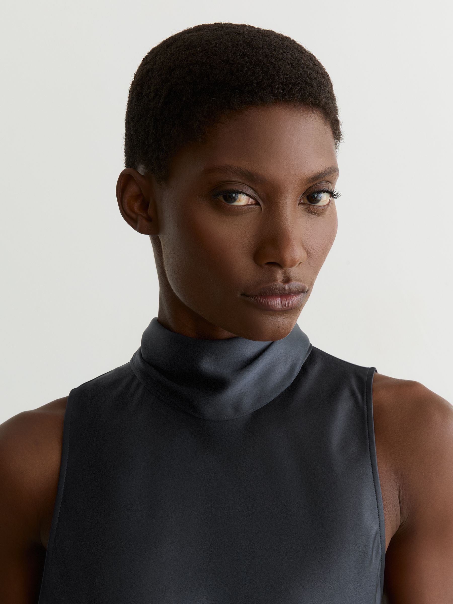 Satin Cape Maxi Dress in Grey - Image 6 of 8