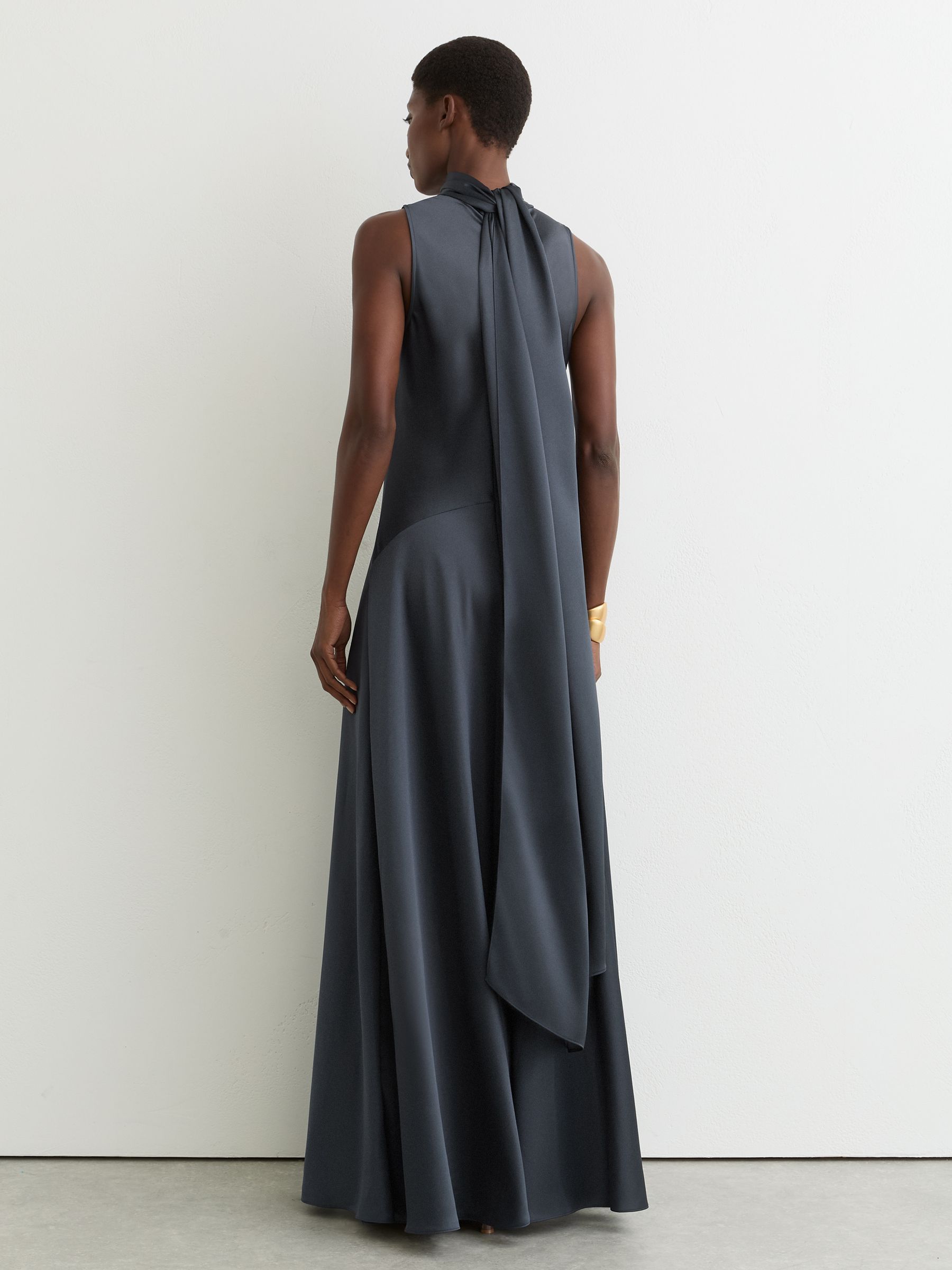 Satin Cape Maxi Dress in Grey - Image 7 of 8